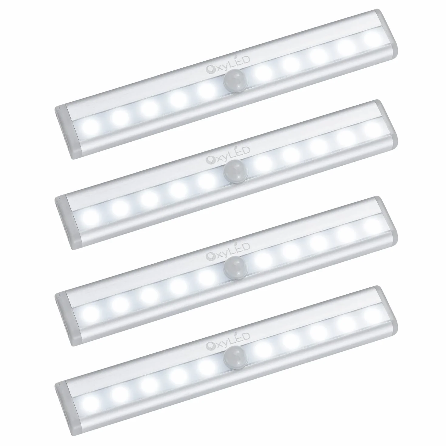 OxyLED Lampka do Szafy z Czujnikiem Ruchu, 4 Sztuki, LED, Oświetlenie Wnętrz, z Paskiem Magnetycznym, Automatyczne Włączanie/Wyłączanie