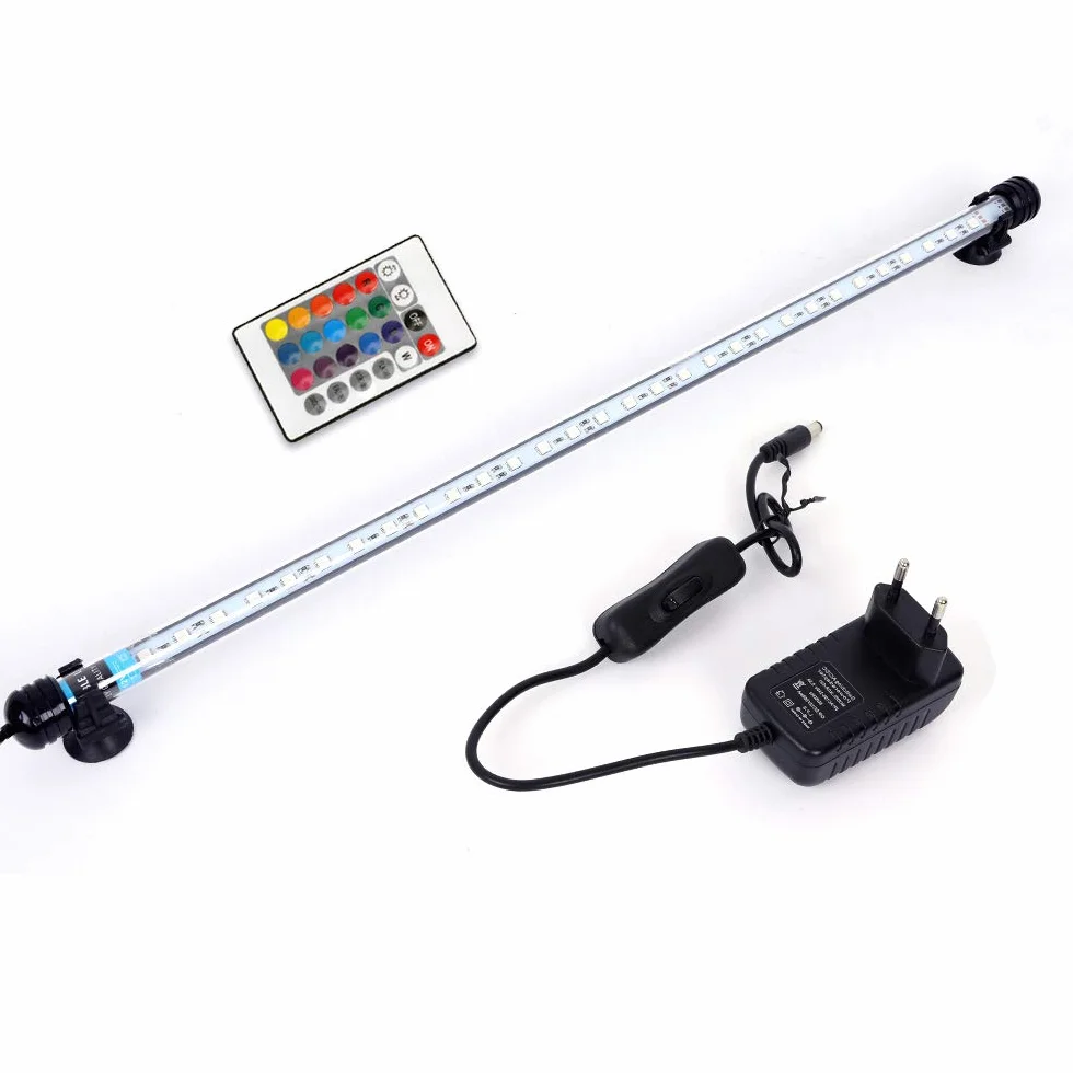 MLJ Oświetlenie RGB do akwarium, lampa LED do akwarium, 57 cm, wodoszczelna lampa do akwarium, wtyczka UE, podwodna taśma LED do zbiornika na ryby, z pilotem zdalnego sterowania (RGB)