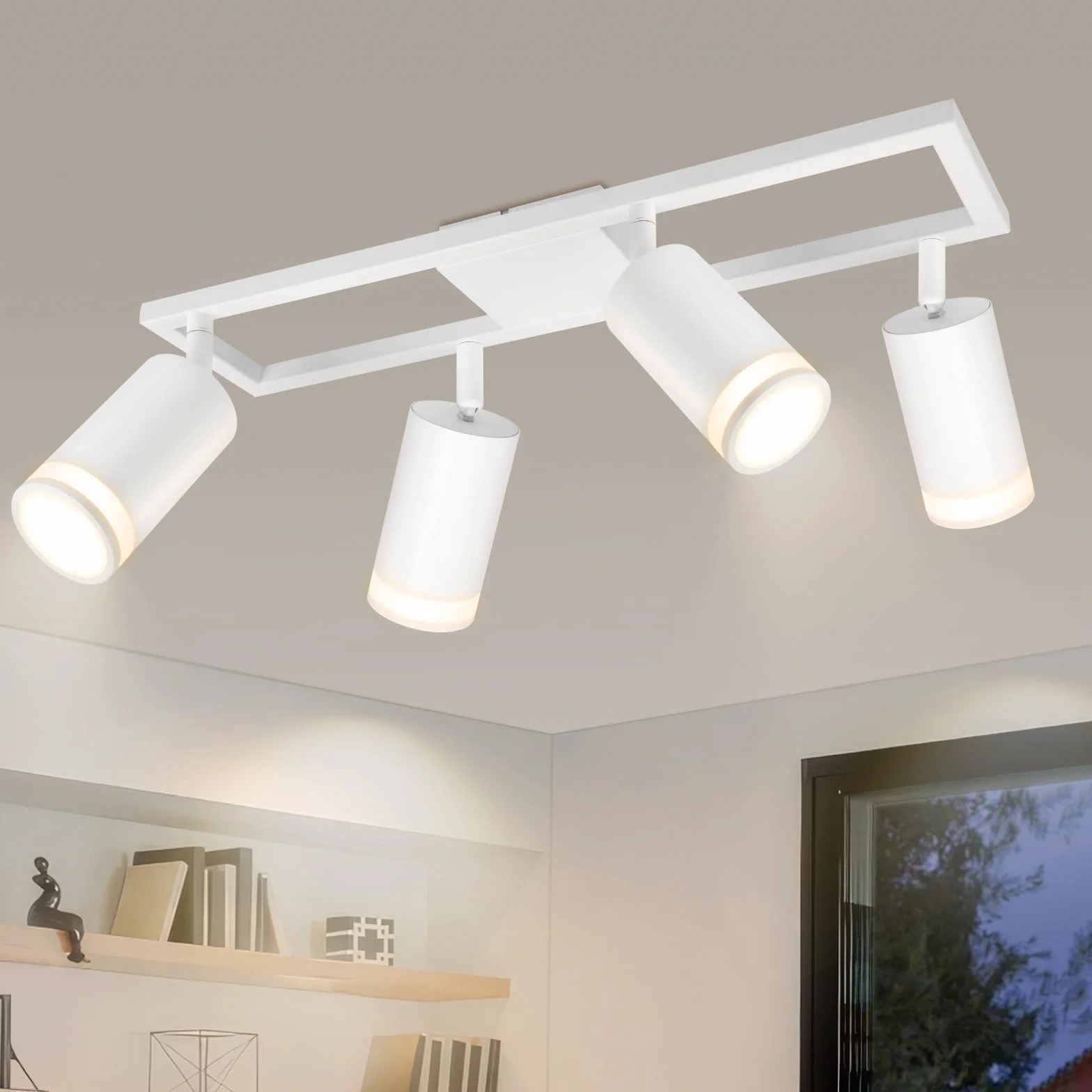 Lampa sufitowa LED z 4 punktami, nowoczesne podwójne obrotowe lampy sufitowe GU10, białe oświetlenie sufitowe do kuchni, sypialni, salonu, przedpokoju, jadalni, bez żarówek
