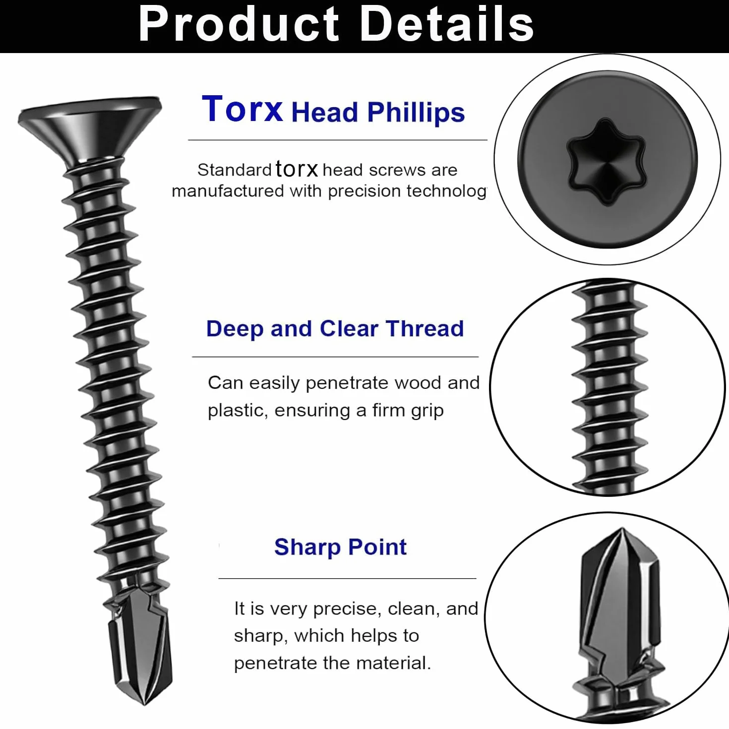 Wkręty samowiercące Torx M4 2x38 mm stal nierdzewna 410 czarne TX20 100 sztuk