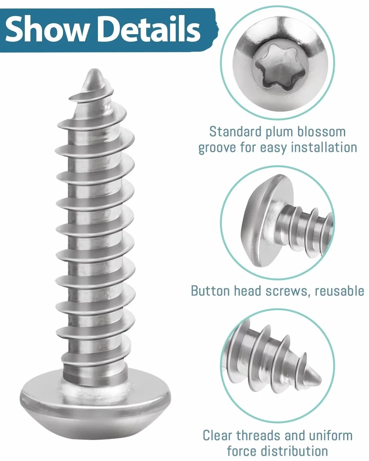 50 sztuk wkrętów do blachy, M4 x 16 mm, Leryati łeb płaski ze stali nierdzewnej z tarczą, śruby Torx, A2 V2A, wkręty do drewna, głowica soczewki, pełny gwint, śruby samogwintujące, śruby z łbem