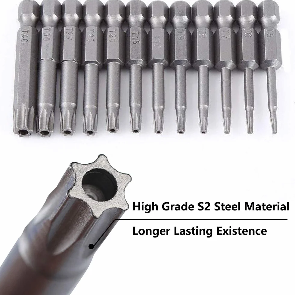 Zestaw 12 bitów Torx T5-T40 magnetycznych wkrętaków ze stali S2 1/4 cala (50 mm długości)