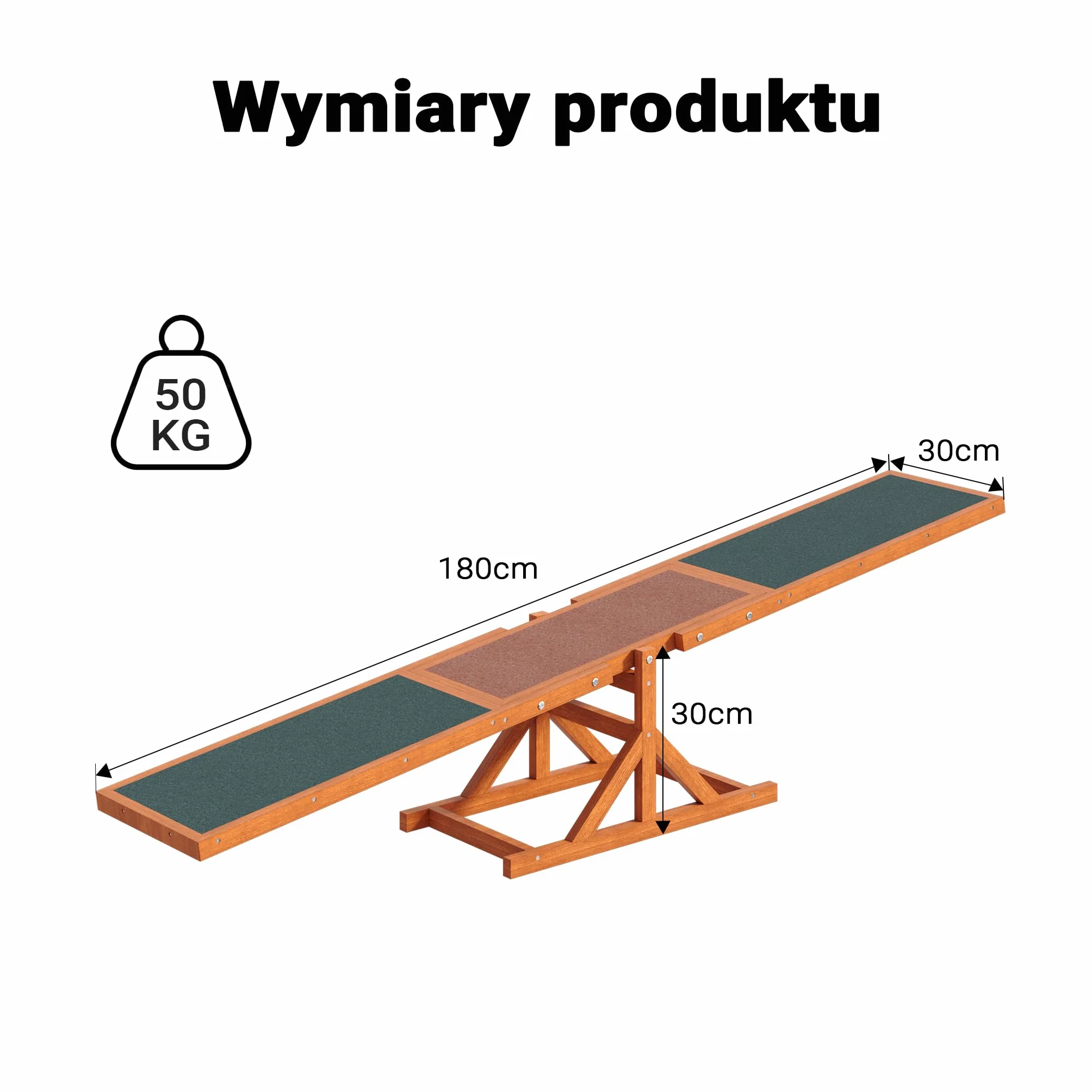Wiltec Huśtawka agility dla psów 180x30x30cm drewniana do treningu zwinności do ogrodu i toru dla małych i dużych psów, sprzęt do zabawy i ćwiczeń