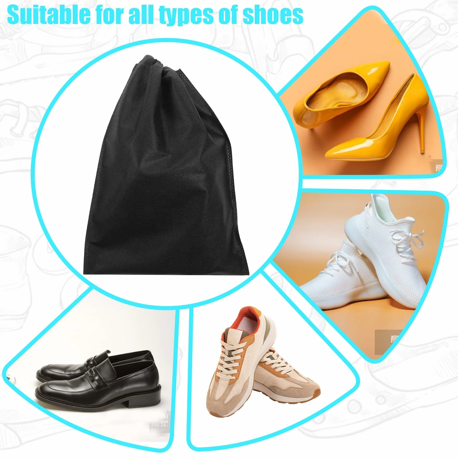 4szt. workowe walizki na buty, duże, łatwe do przenoszenia, worki na buty, nietkane, pyłoszczelne, torby na buty z sznurkiem, torby na buty, czarne, 40 × 30 cm, dla mężczyzn i kobiet, do domu, sportu