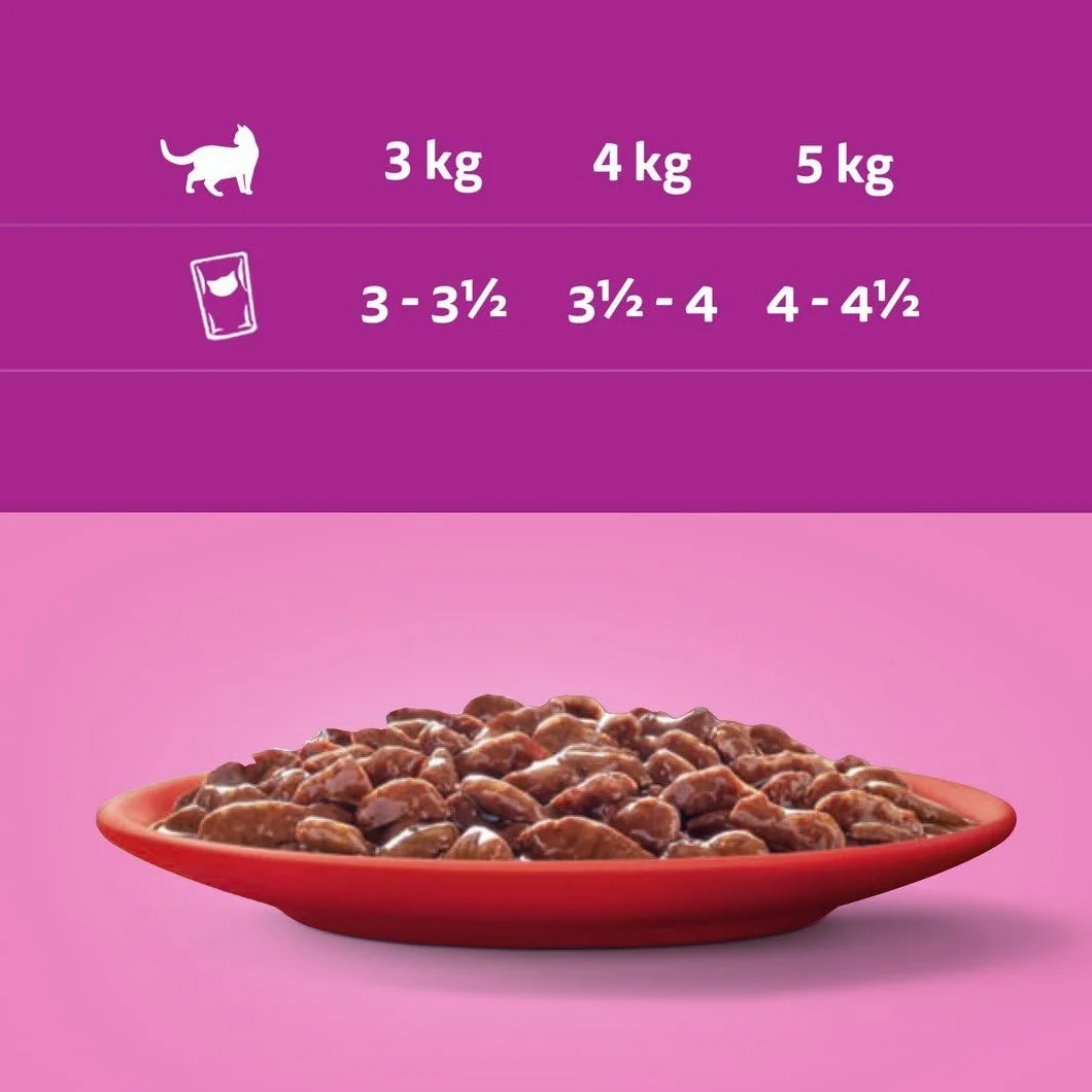 WHISKAS Posiłki dla kotów - 48 saszetek świeżości (zestaw 2 opakowań 24 x 85 g), klasyczne posiłki (4 odmiany), pasta dla dorosłych kotów w sosie. Pełna, mokra karma odpowiednia również dla kotów
