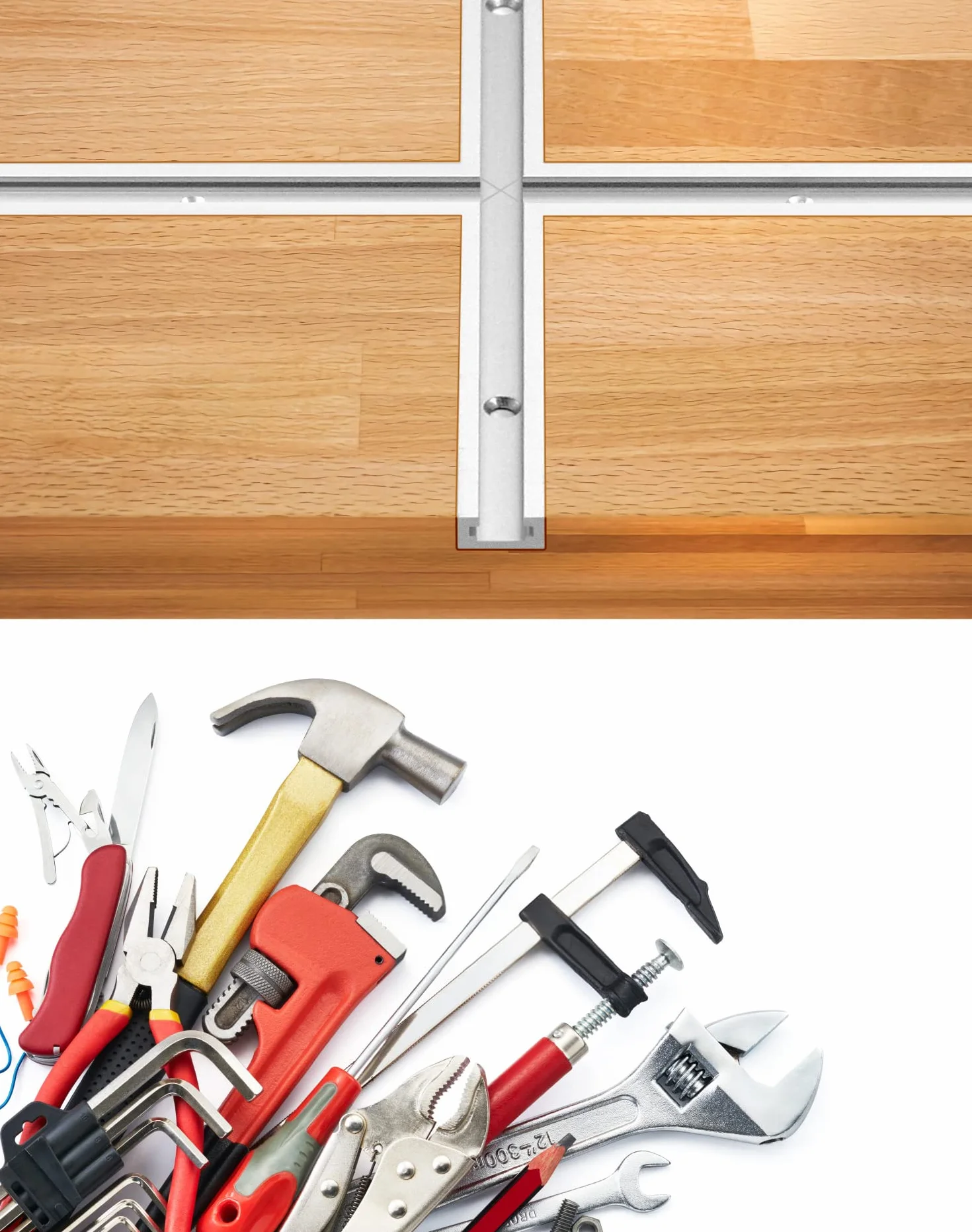QWORK® Szyna T 91 cm, aluminiowa szyna skośna, z podwójnym profilem tnącym, do piły stołowej, narzędzia do obróbki drewna, 19 x 10 mm, 4 sztuki