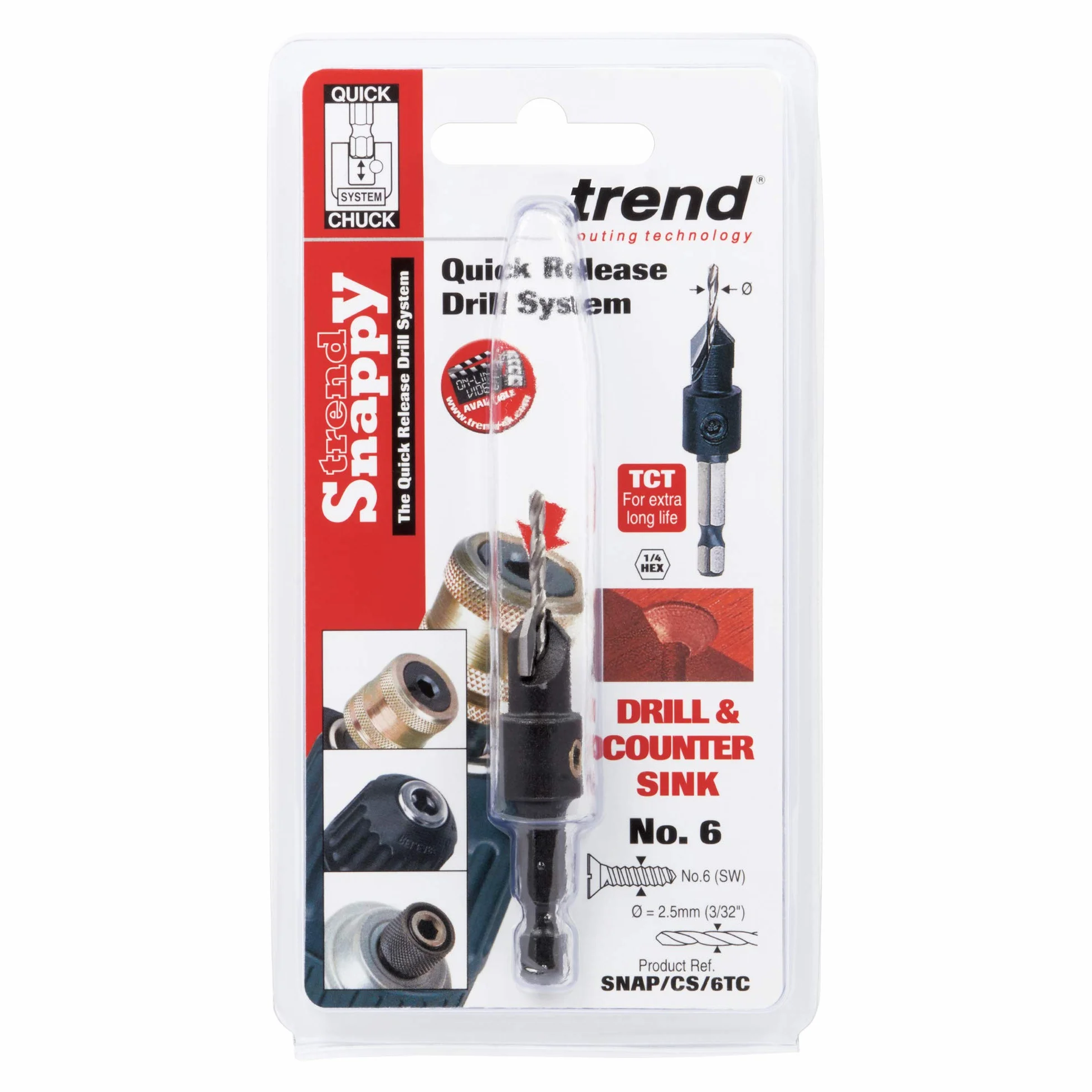 Trend snappy węglik spiekany (TCT) pogłębiacz o średnicy 9,5 mm i wiertło HSS 2,5 mm do wkrętów No6, SNAP/CS/6TC