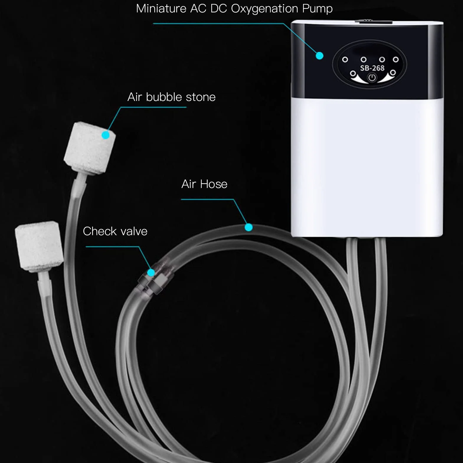 Pompa Powietrza do Akwarium, Przenośna Pompa Tlenowa USB Akumulatorowa, Cichy Napowietrzacz do Akwarium z Kamieniami Napowietrzającymi, Napowietrzacz Pompa Tlenowa do Akwarium Wędkarstwo na świeżym Po