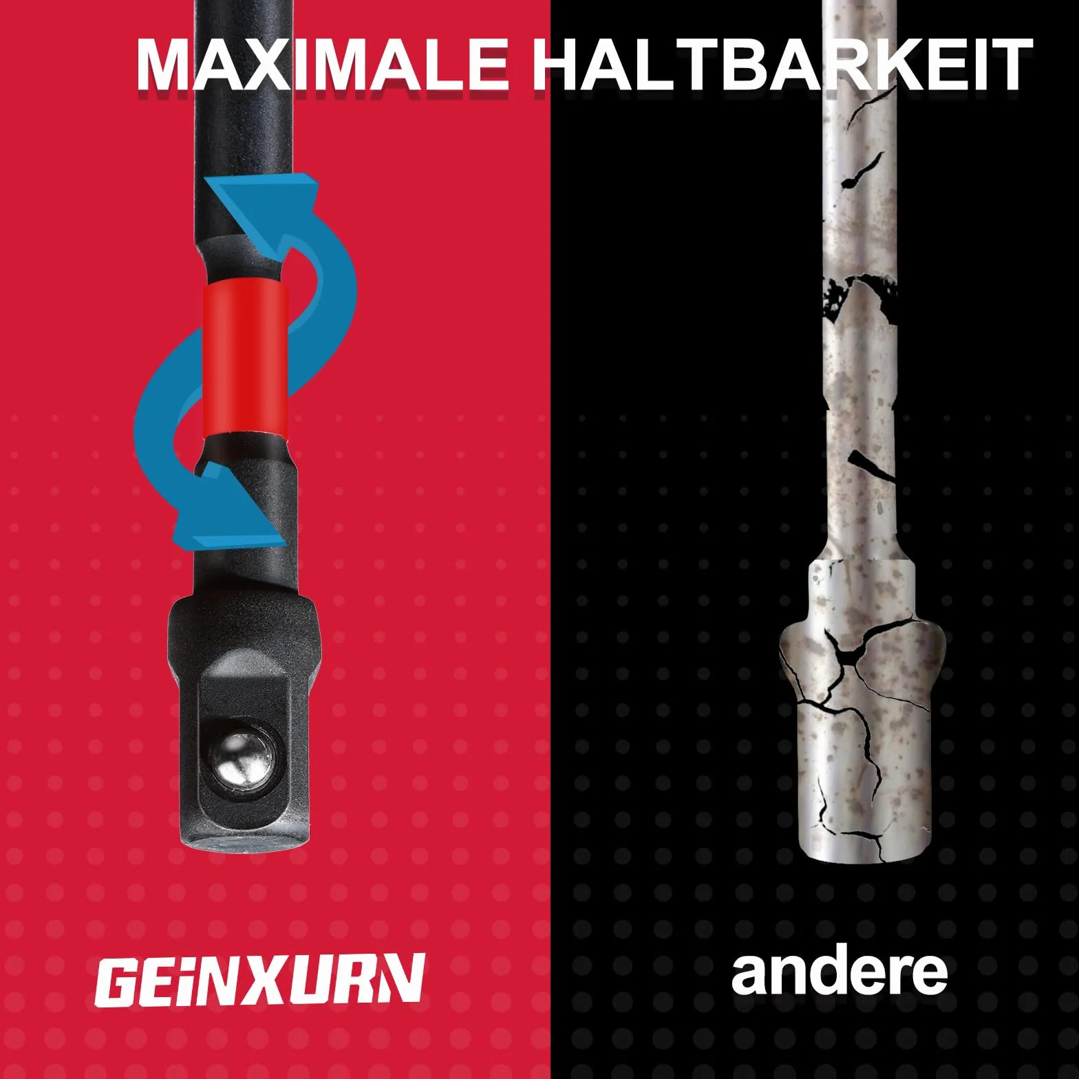 Adapter do kluczy nasadowych 1/4" 3/8" 1/2" 6 sztuk 150 mm Cr-V sześciokątny czworokątny do wiertarki i wkrętarki