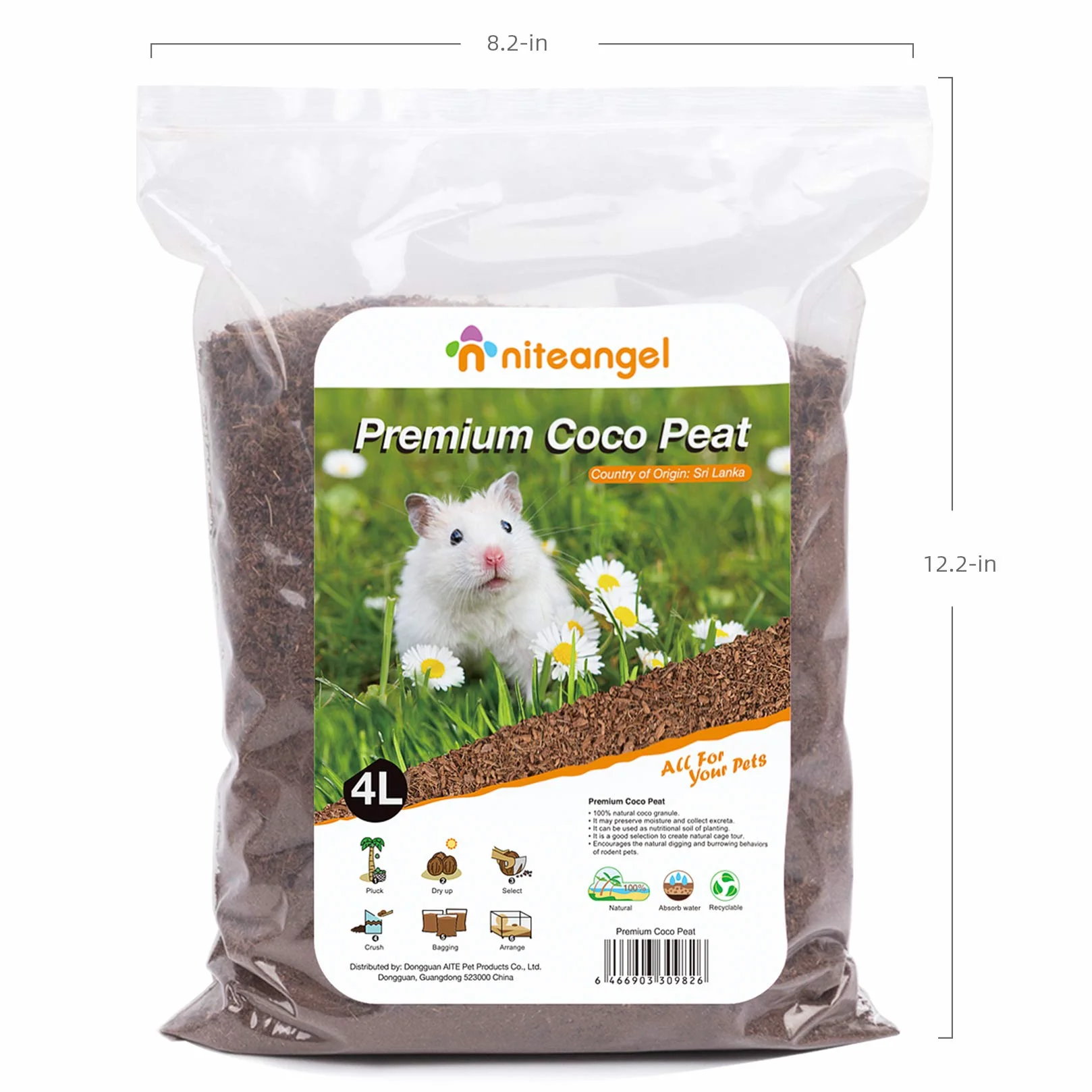 Niteangel Naturalna pościel dla chomika kokosowego/korkowego dla karłowatych chomików syryjskich, myszy, Degus lub innych małych zwierząt (torf coco)