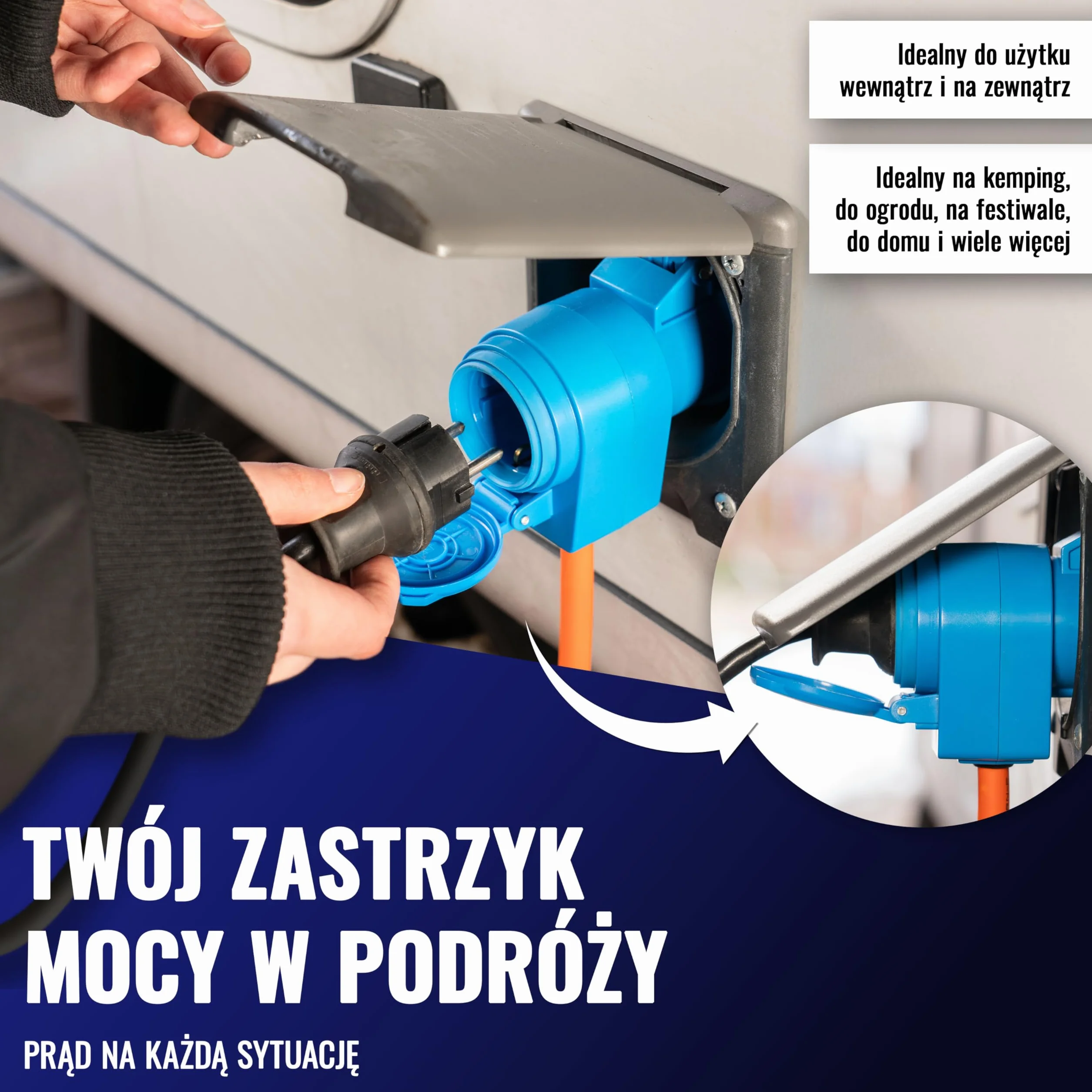 Poppstar kabel CEE 15m z wtyczką Schuko (wtyk CEE 3-biegunowy na gniazdo CEE + gniazdo typu F), 230V/16A, IP44, H07RN-F 3G2.5