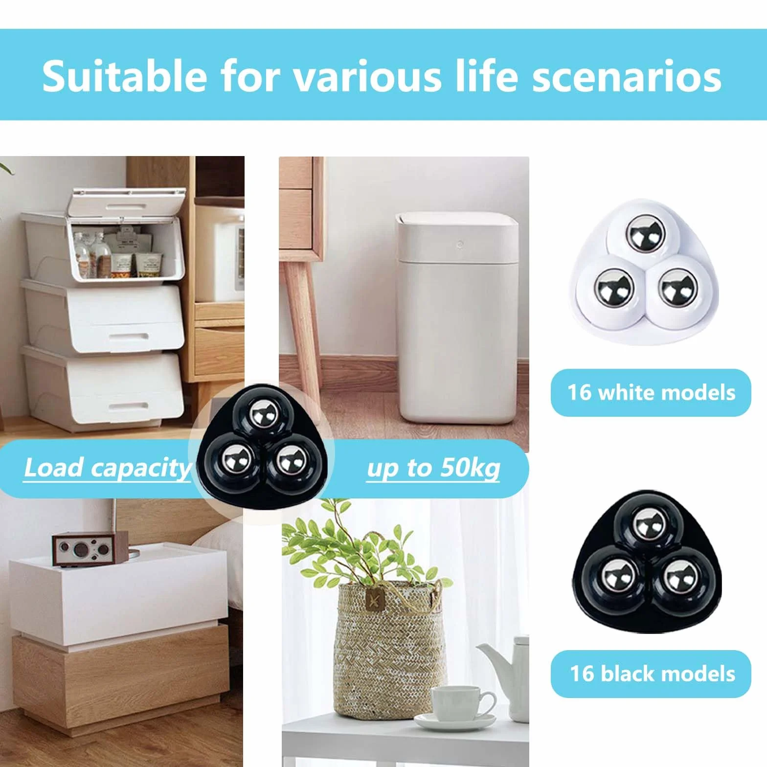 32 szt. Self Adhesive Mini Caster Wheels TREABEAR, kółka kulkowe do mebli, samoprzylepne kółka meblowe, samoprzylepne kółka obrotowe 360 stopni do transportu małych urządzeń gospodarstwa domowego