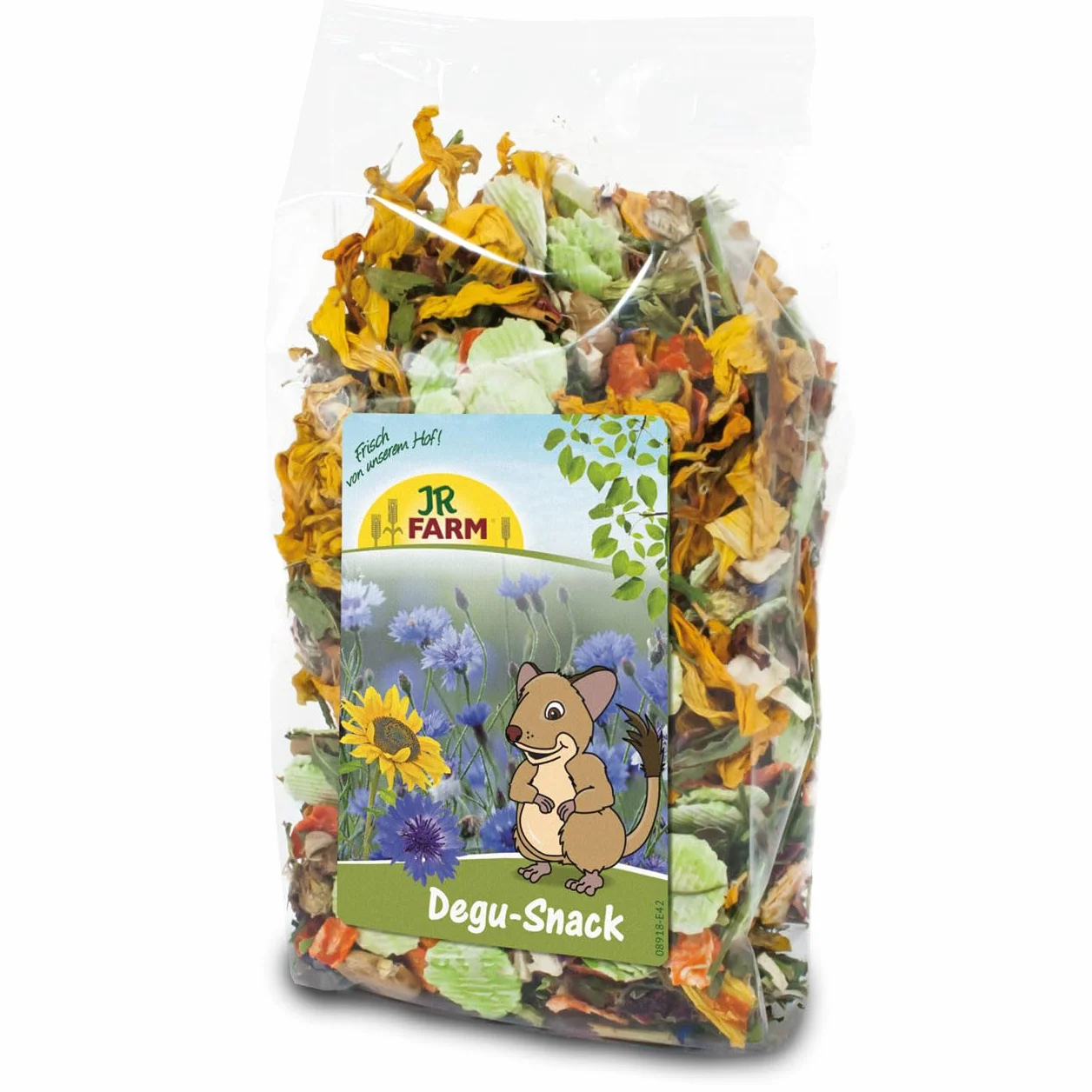 JR FARM Przekąska Degu | dwupak | 2 x 100 g | karma uzupełniająca dla degusa | z płatkami grochu, płatkami grochu, marchwi, burakami, pasternakiem, ziołami i kwiatami