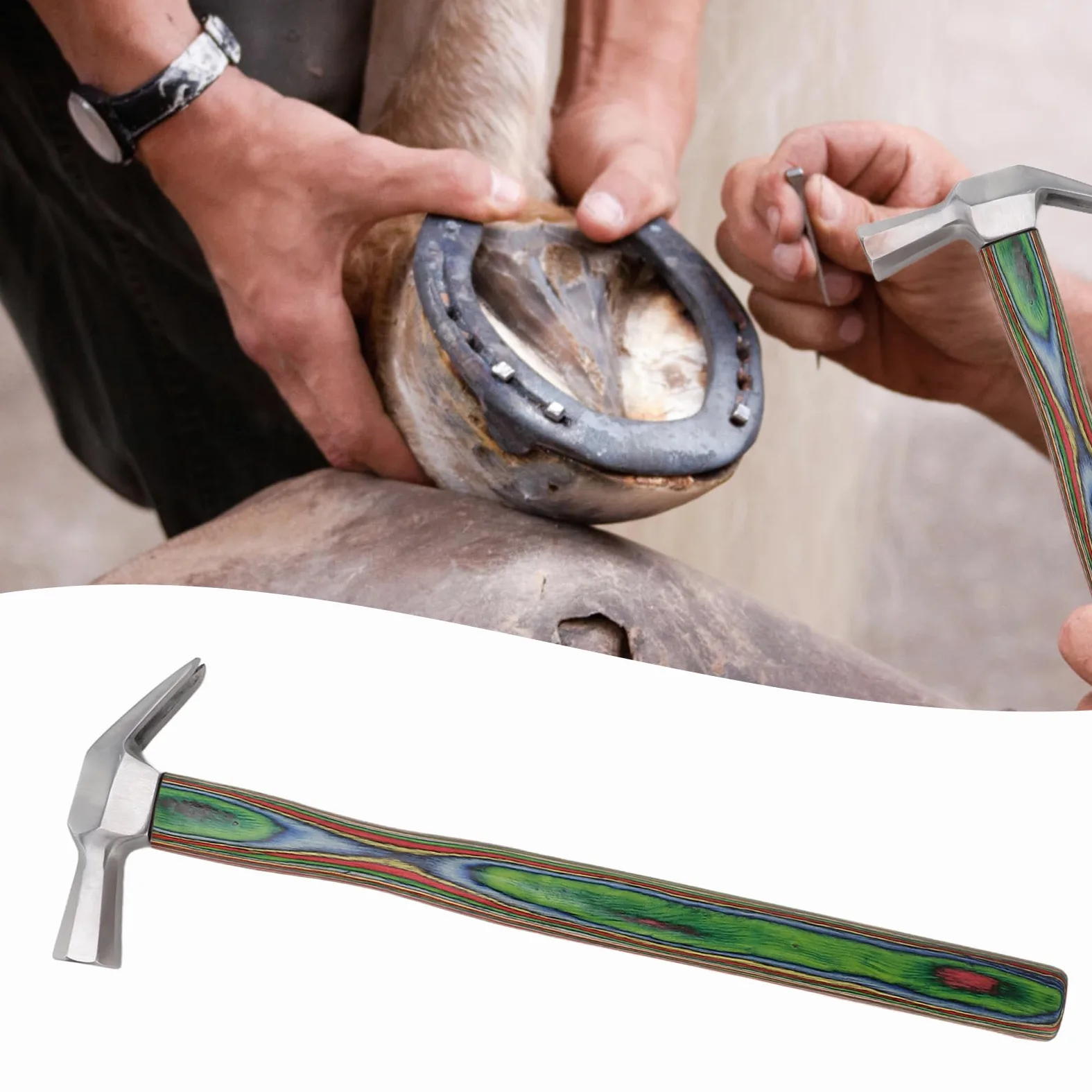 Farrier Hammer Hameroe Hammer Steel Drewniana Rączka Buta Konia gwóźdź Młot Farrier Jadący Młot Farrier Narzędzie Pielęgnacja Pielęgnacja Drewnianego Rączki