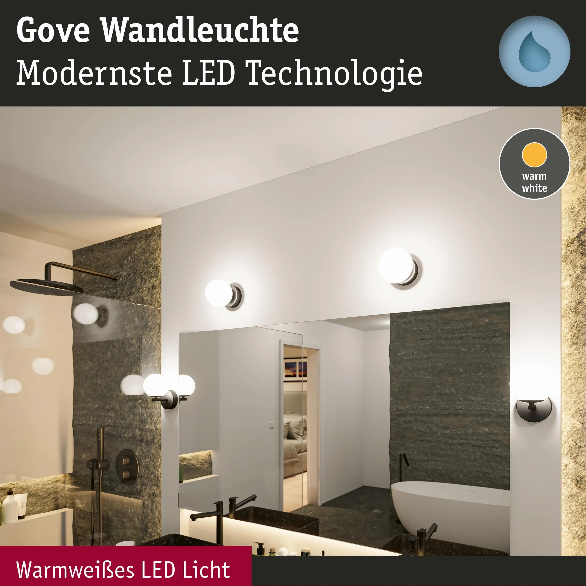 Paulmann 71074 LED oprawa naścienna Selection Bathroom Gove IP44 3000K 400lm 230V 5W czarny matowy, satynowy, oprawa łazienkowa