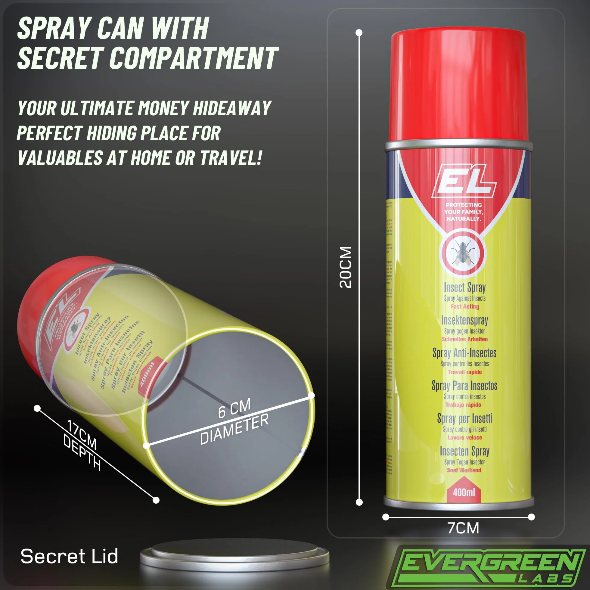 Spray z tajną przegródką: Twój najlepszy schowek na pieniądze, schowek na klucze - idealny schowek na wartościowe przedmioty w domu lub w podróży! Duża tajna kryjówka, 6 cm x 17 cm.