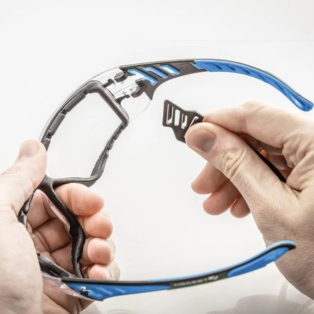 Högert Technik - LOTZEN okulary ochronne przezroczyste/niebieskie jednokolorowe/ochrona oczu, ochrona przed promieniowaniem UV – odporne na zarysowania okulary ochronne do zastosowań przemysłowych i