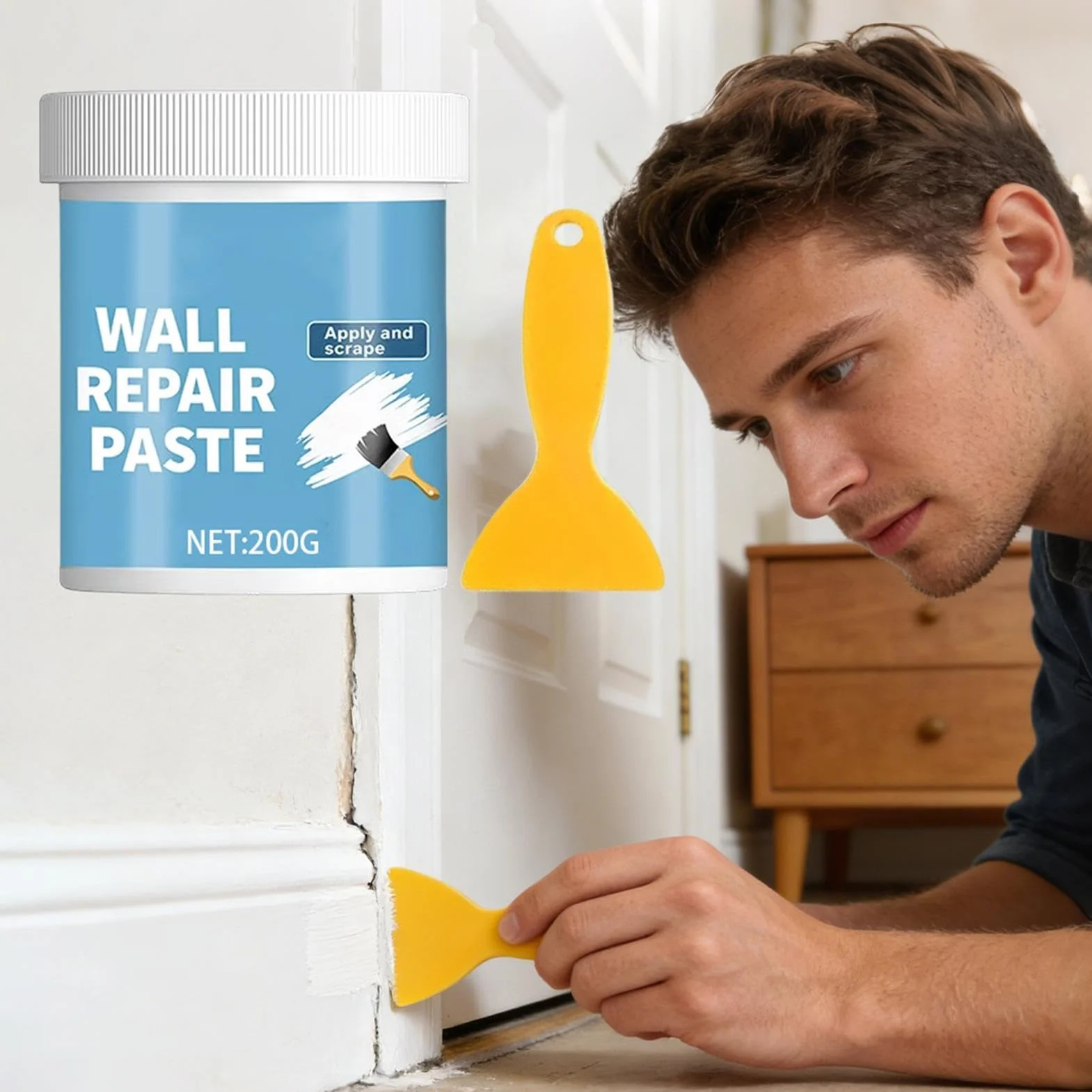 Wall Repair Paste - Waterproof Hydrophobic Drywall Putty for Cracks Nail Holes Dents | Fast Dry Formula, Easy Application Spackling Paste for Home Renovation Kitchen Living Room Walls