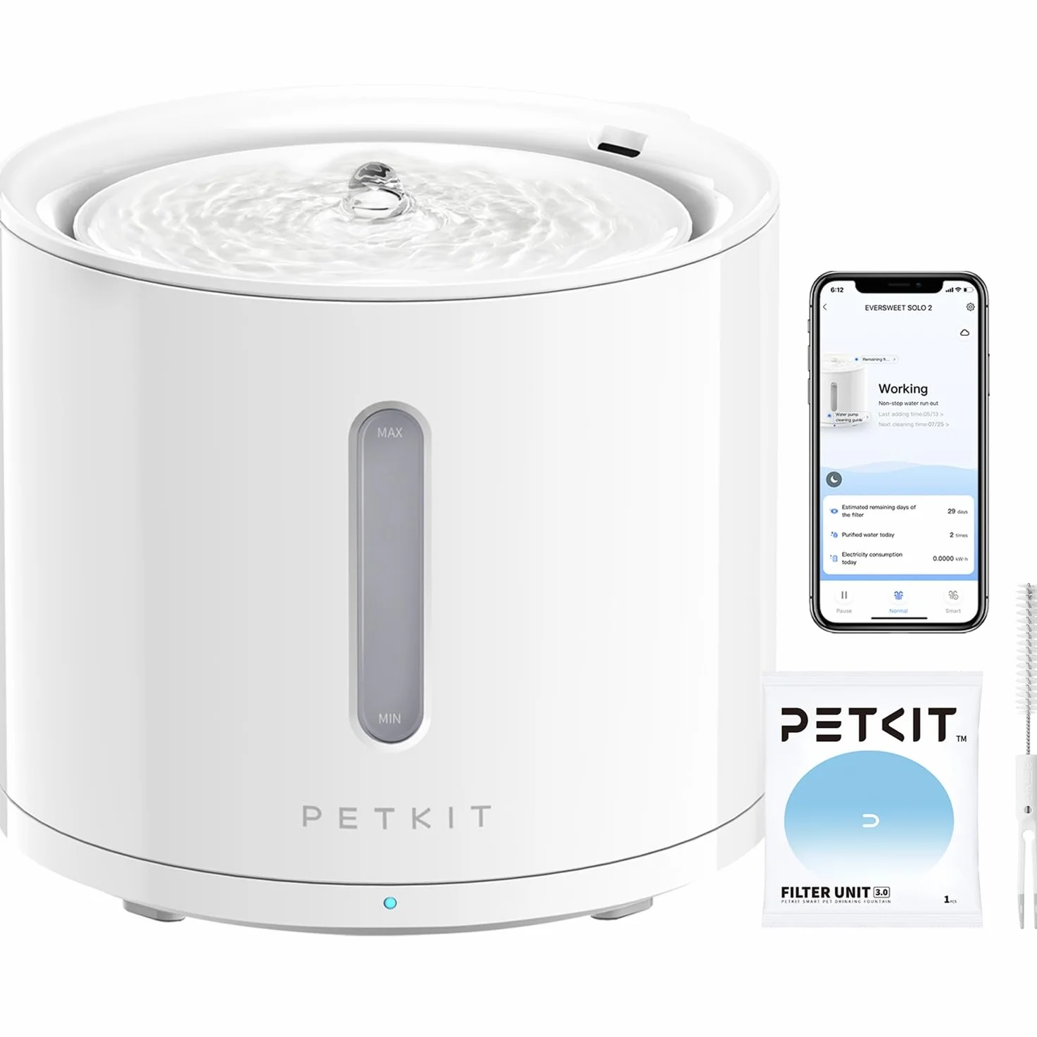 PETKIT EVERSWEET Fontanna dla Kota 2L, Bezprzewodowa Pompa, Kontrola Aplikacji, Automatyczna Fontanna dla Kota i Psa, 25 dB Ciszy, 3 Tryby, Wiele Filtrów, Okno Poziomu Wody, Wskaźnik LED