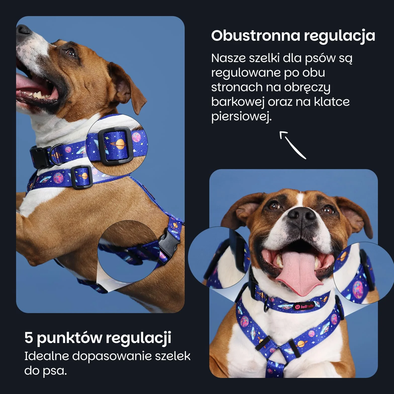 Szelki dla Małego Psa Guard | NO ABSORB - powłoka odpychająca brud i wode | Bezuciskowe | Wodoodporne | 5-cio stopniowa Regulacja | Lekkie | Cosmic Bloom - S