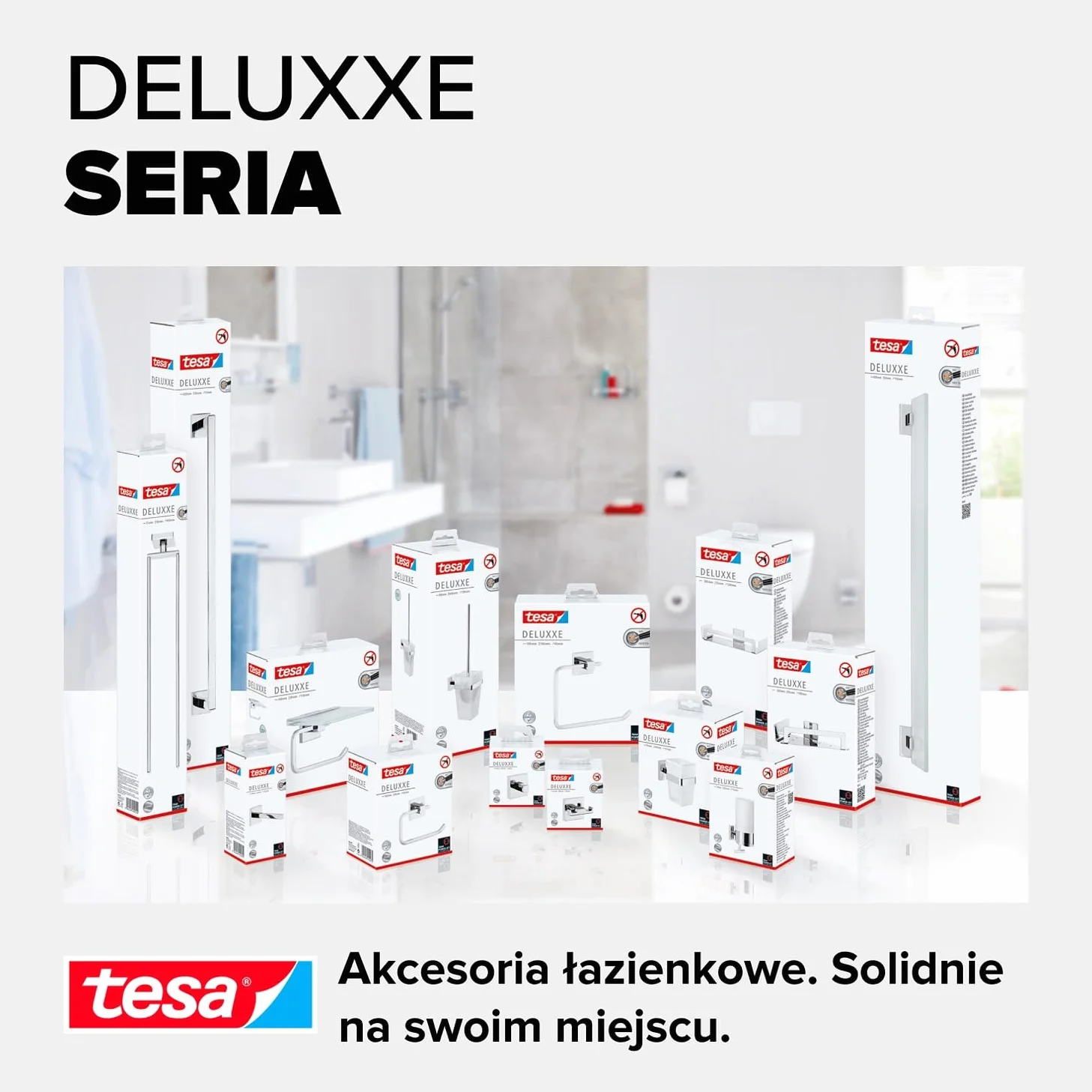 tesa DELUXXE wieszak na ręczniki – samoprzylepny, metalowy pierścień ręcznikowy do łazienki – chromowany metal – prosty montaż – 156 mm x 185 mm x 45 mm