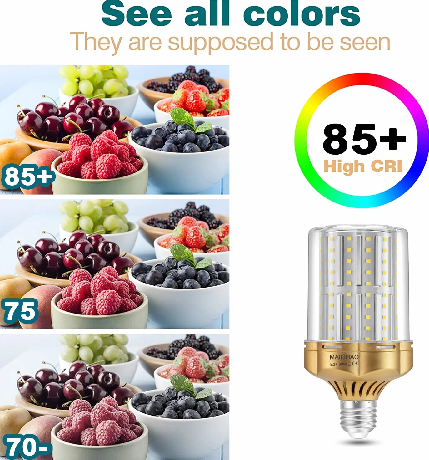 Żarówka LED E27 30W 4000K 3500lm Neutralna Biel Odpowiednik Halogenowej 250W Kukurydziana Bez Migotania