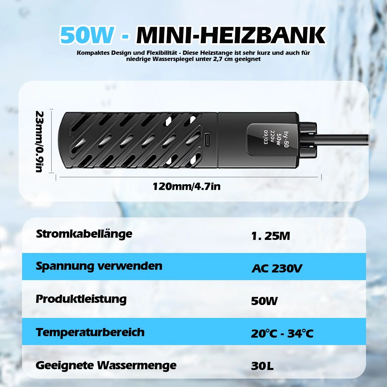 HOSPAOP Grzejnik do akwarium 50 W – grzałka do akwarium z termostatem i ochroną przed przegrzaniem, ogrzewanie zanurzeniowe do wody słodkiej i morskiej, grzałka do nurkowania