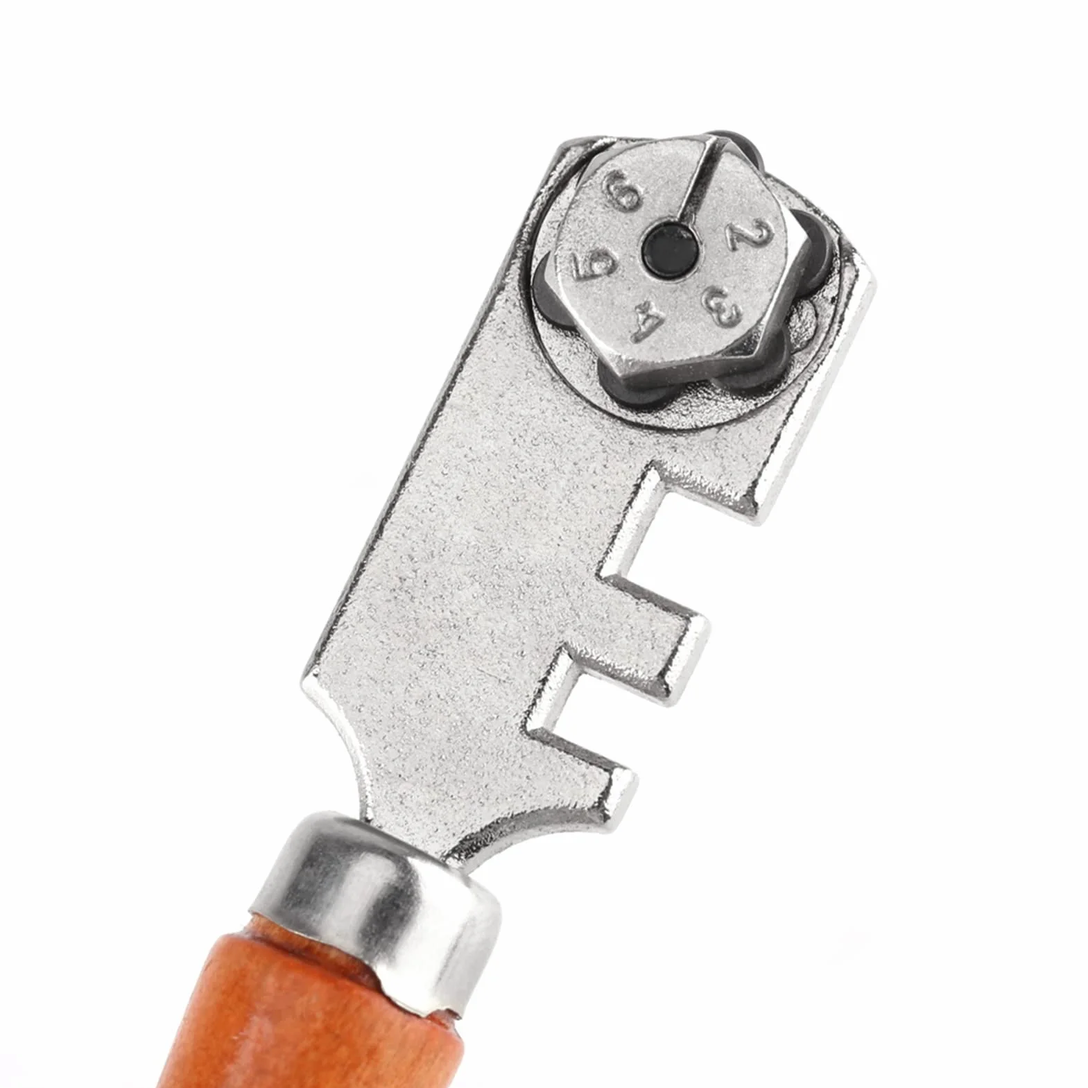 Obcinak do szkła z 6 kółkami, drewniana rękojeść, wymienne cięcie z węglików spiekanych, do cięcia szkła od 4 mm do 10 mm