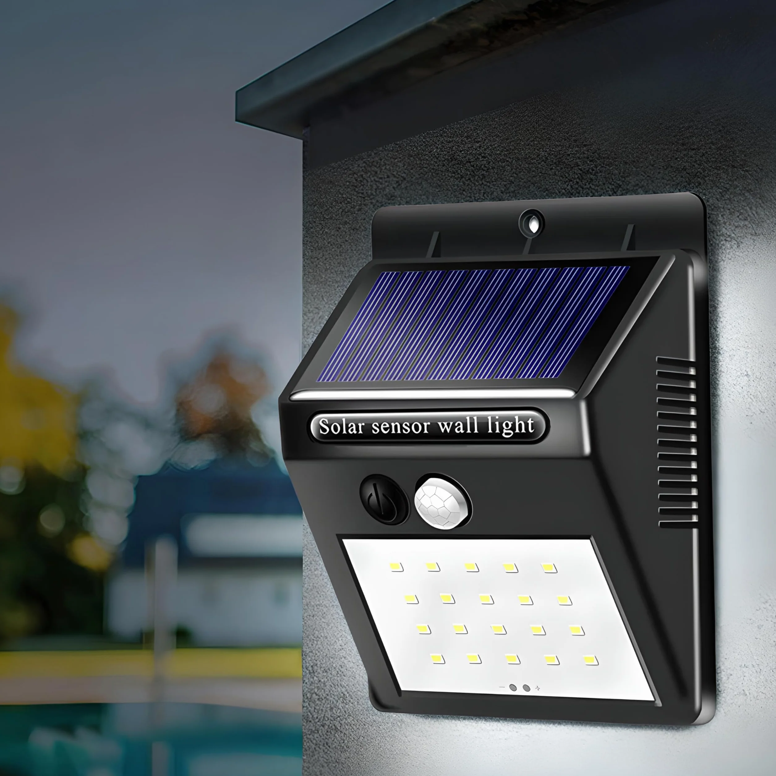 Retoo Lampa solarna do użytku na zewnątrz z czujnikiem ruchu i czujnikiem zmierzchu oświetlenie ścienne do ogrodu ściezki garażu podwurka tarasu kinkiet zewnętrzny 106 diod LED