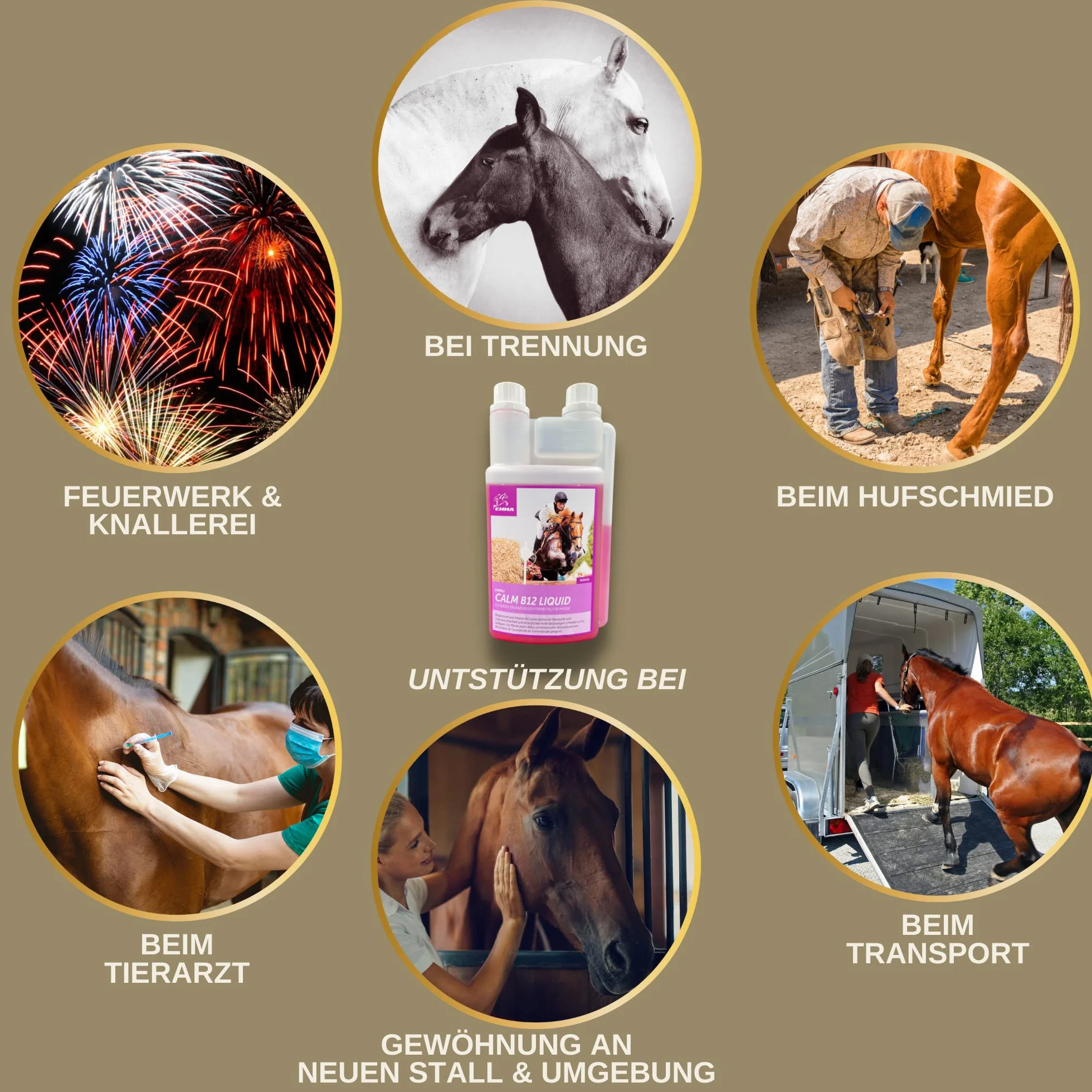 EMMA Magnezowy płyn do konia, 1 l z tryptofanem, witaminą B12, karma uzupełniająca dla koni, nerwy i równowaga, Calm & Relax, kompleks magnezu wspomagający transport stresu i na co dzień