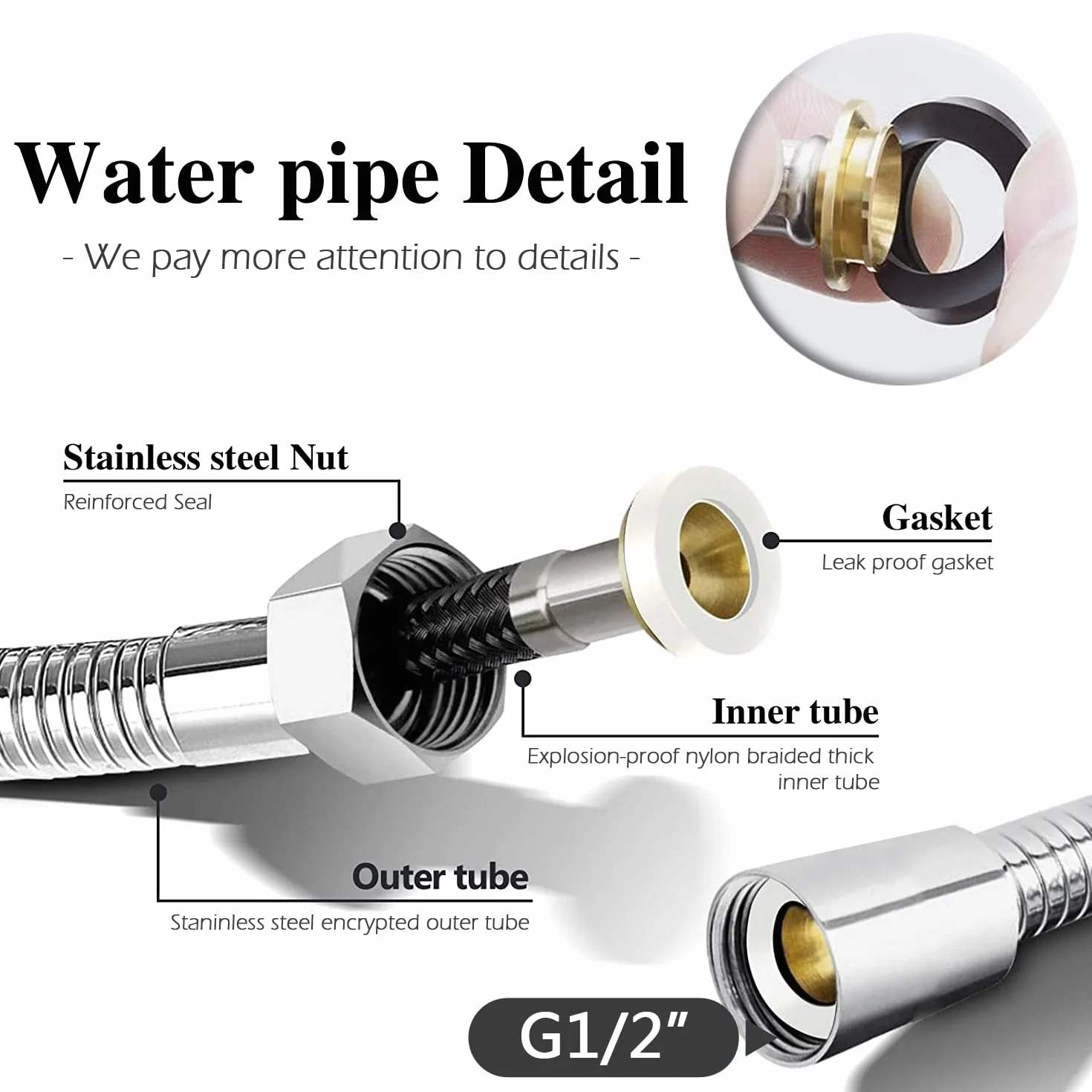 Bidet ręczny spray do toalety ze stali nierdzewnej z zaworem 3-drożnym 1/2"-3/8"