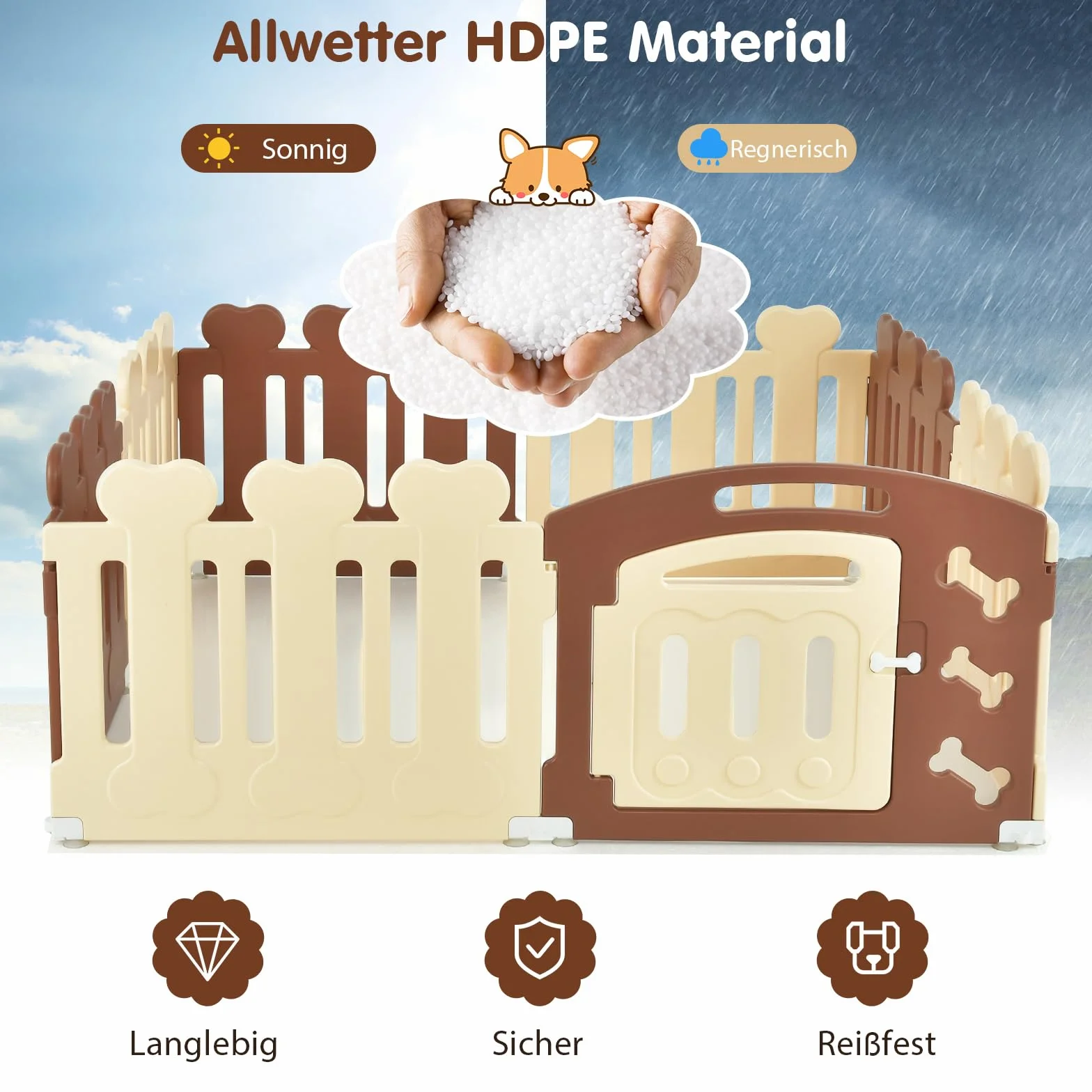 COSTWAY Kojec dla zwierząt domowych HDPE 8 paneli 60 cm z drzwiami odporny na warunki atmosferyczne