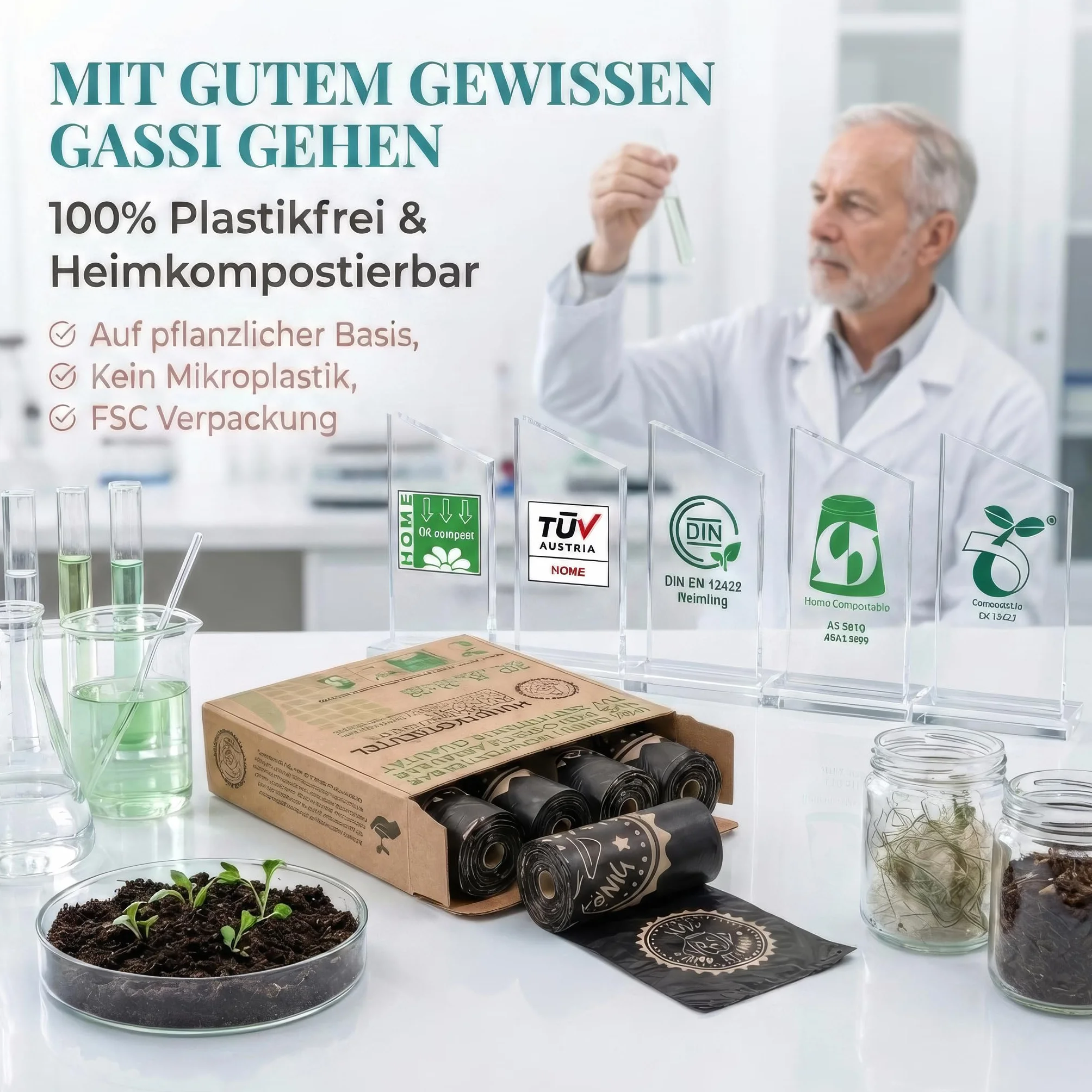 HUND IST KÖNIG Worki na odchody dla psów biodegradowalne [270 szt.] 100% kompostowalne worki na odchody dla psów, certyfikat OK compost HOME, odporne na rozdarcia worki na odchody dla psów