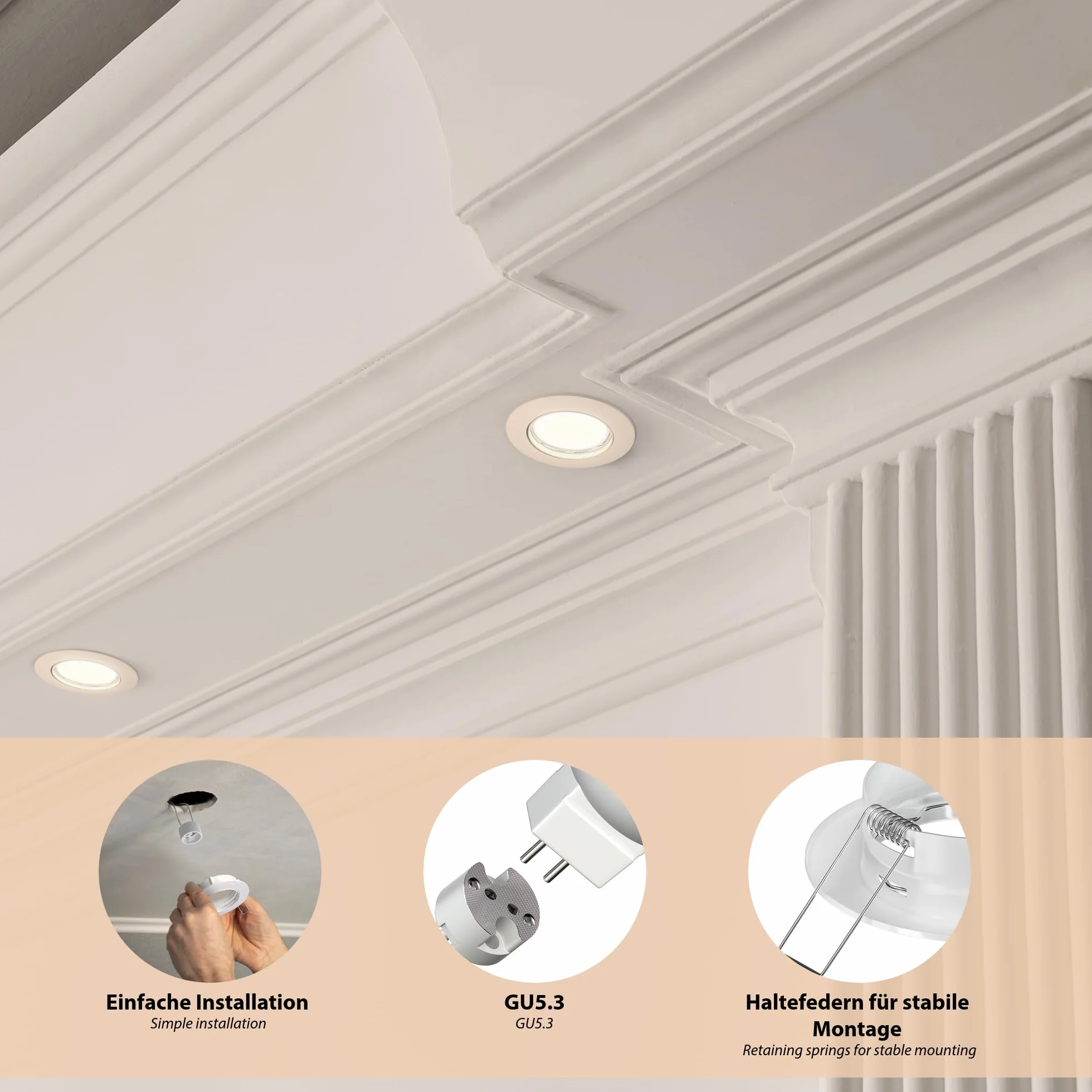 ledscom.de 6 sztuk Sufitowa rama wpuszczana Circ Aluminiowa rama wpuszczana biała (LED/Halogen/MR16/50mm) z gniazdem GU5.3