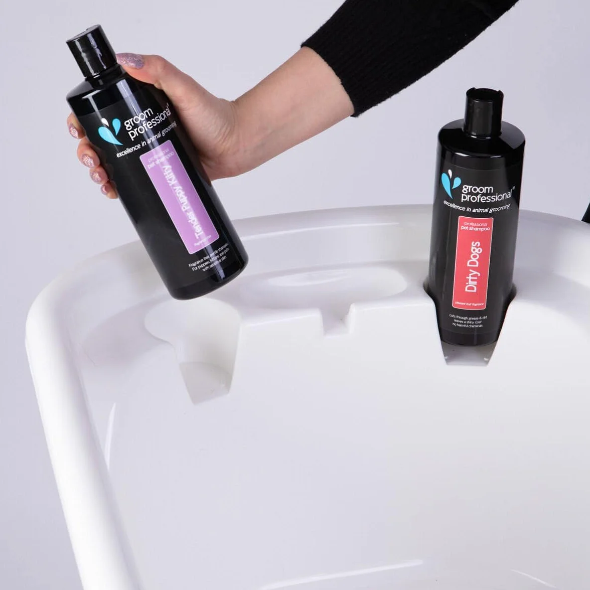 GROOM PROFESSIONAL Wanna dla małych psów, biała, do pielęgnacji psów, mini plastikowa wanna, idealna do kąpieli szczeniaków, kotów i kociąt w domu lub w salonie - rozmiar 96 cm x 50 cm