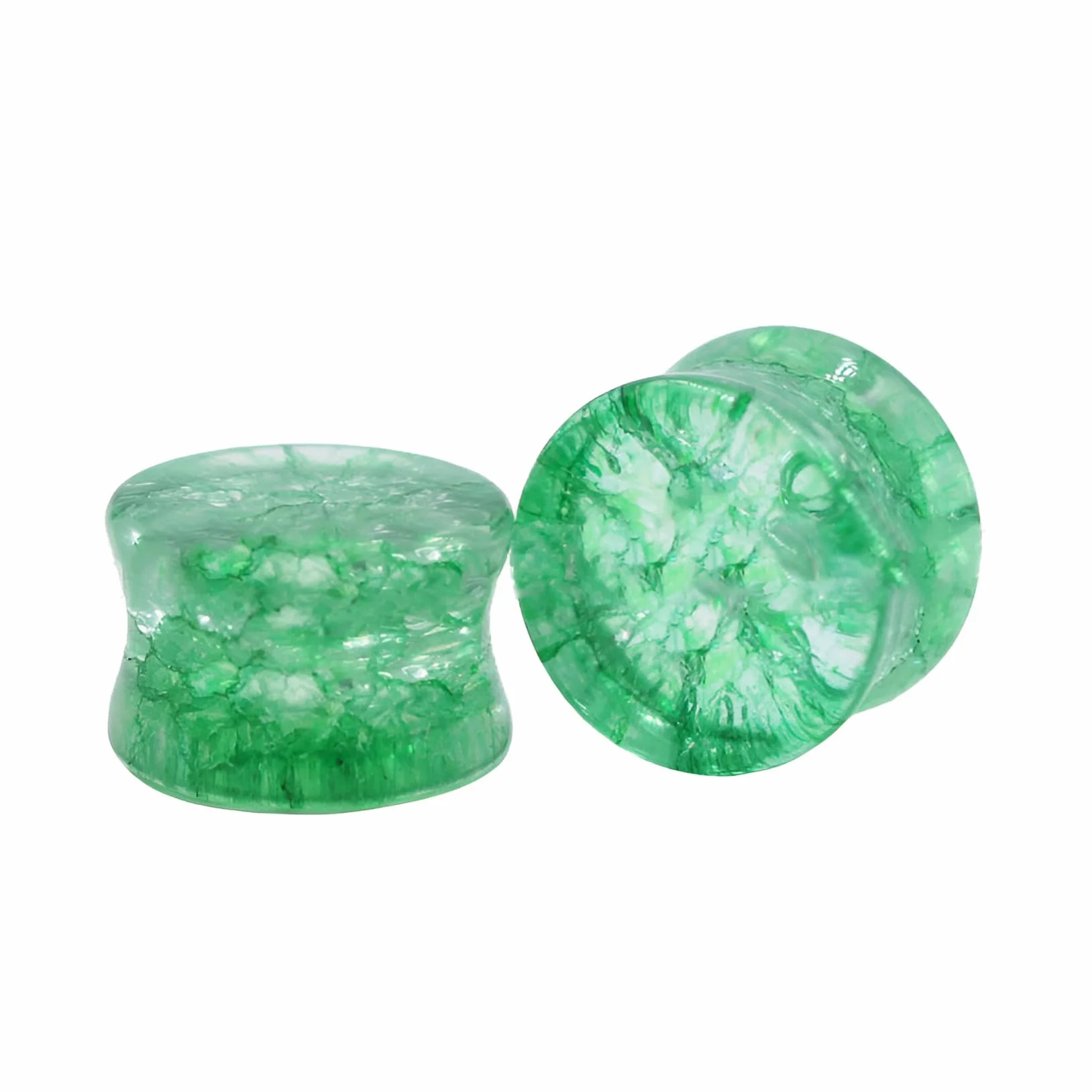 2 szt. 8 mm (0G) szkło eksplozja zielone rozszerzenie uszu podwójnie rozkloszowany solidny kamień grubość 12 mm przedłużacz końcówki do uszu przyrząd pomiarowy piercing biżuteria dla
