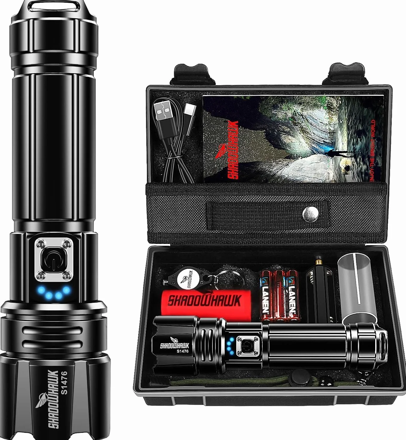 Shadowhawk Latarka LED XHP70.2 500000 lumenów IP67 USB ładowana 5 trybów