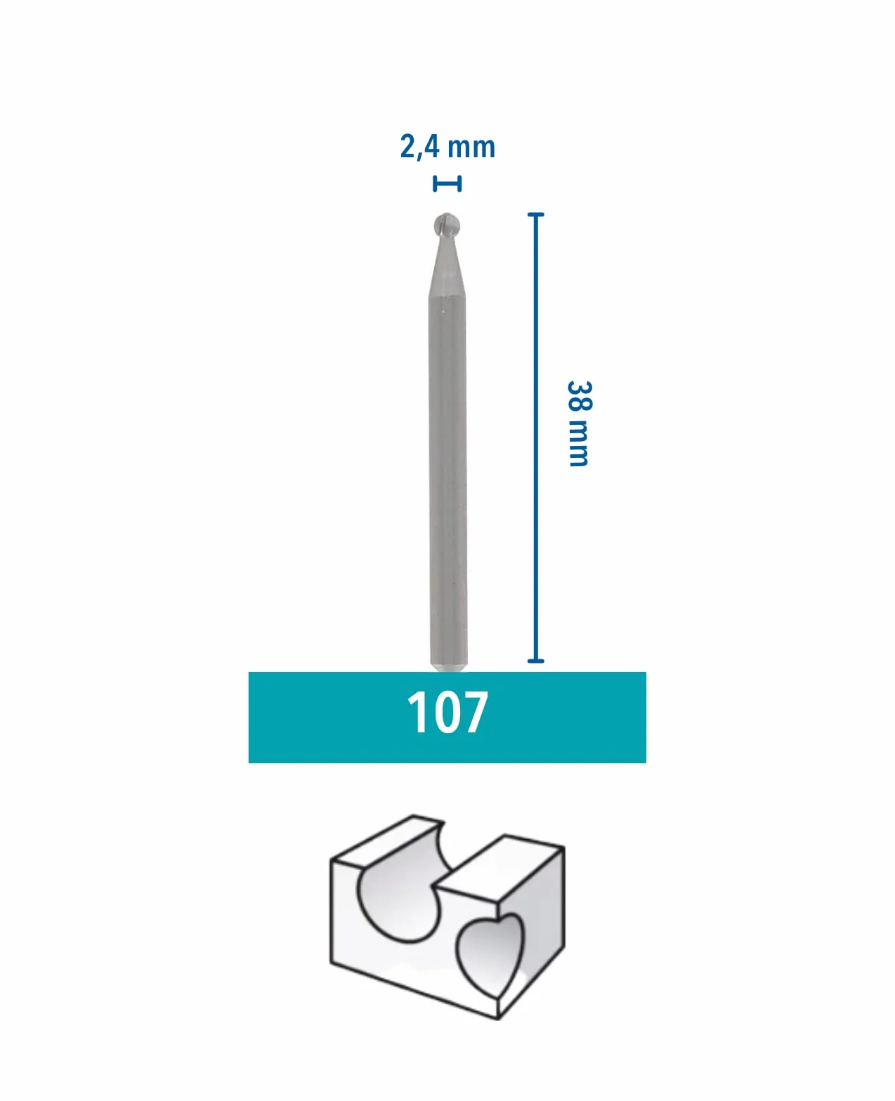 Dremel 107 końcówka grawerska w multiopakowaniu, 3x końcówka grawerska z głowicą z czołem kulistym o średnicy roboczej 2,4 mm