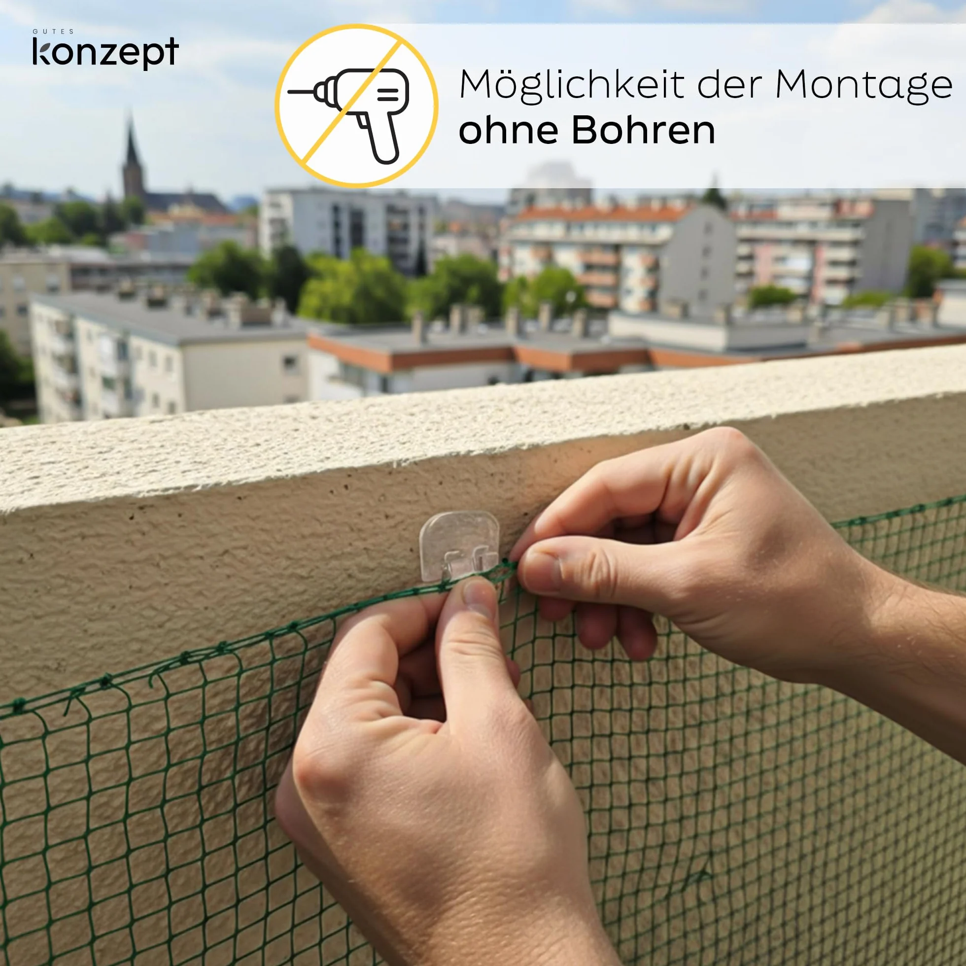 KONZEPT 100 sztuk haczyków samoprzylepnych i kleju montażowego 60 ml – do mocowania siatki dla kota na balkonie bez wiercenia, przezroczyste haczyki, odporne na warunki atmosferyczne i nadają się do