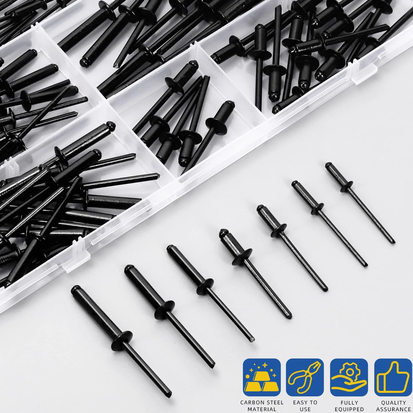 Glarks 130 szt. białych aluminiowych nitów zrywalnych, 7 rozmiarów aluminiowych nitów trzpieniowych, z łbem stożkowym, długie nity z łbem stożkowym, do metalu, mebli, motoryzacji, 130 szt