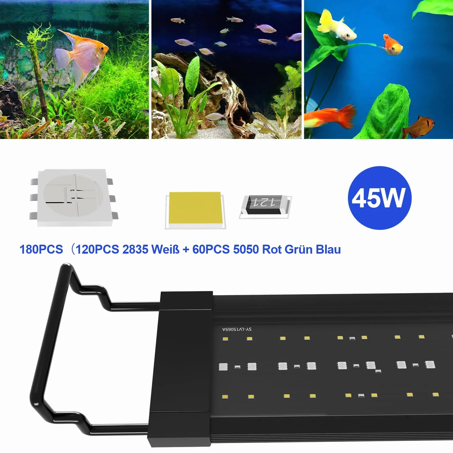 Oświetlenie LED do akwarium 45 W, tryb 24/7, 5 trybów DIY, regulacja jasności, 120-150 cm
