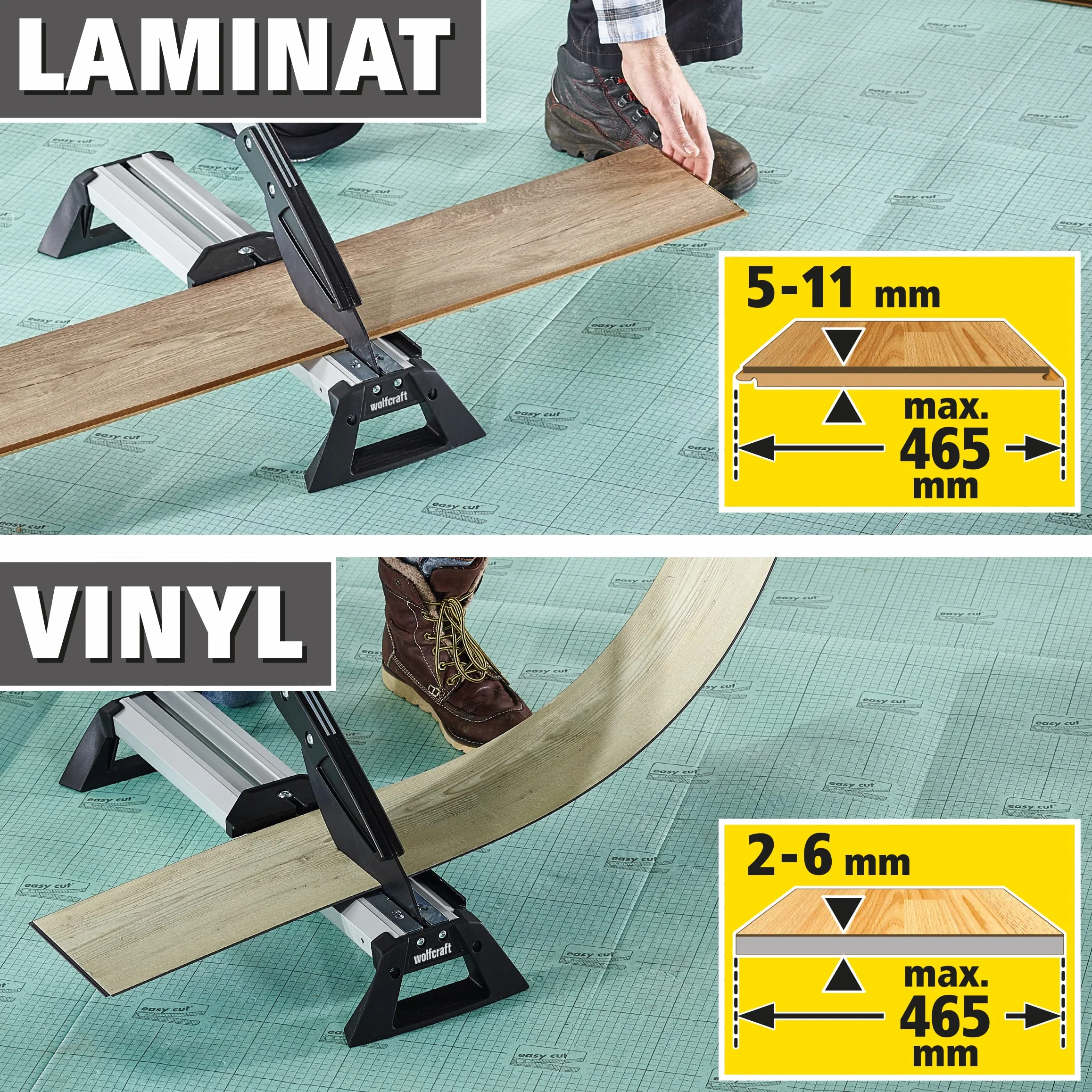 Wolfcraft 6939000 Krajalnica do Winylu i Laminatu, do 46,5 cm Szerokości, Maks. Grubość Cięcia: 11 mm