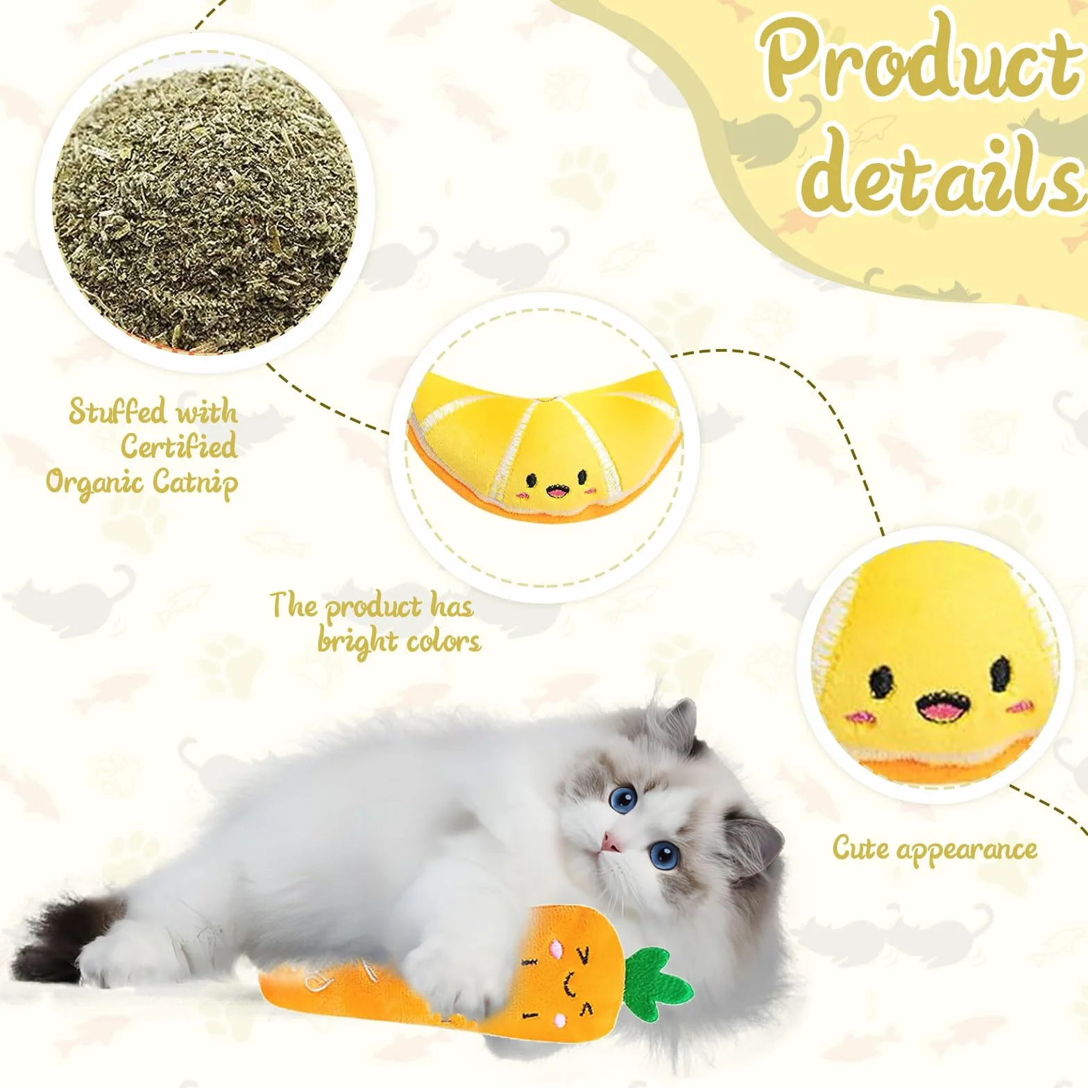 Moguri 4 szt. zabawki z kocimiętką, zabawka dla kota z kocimiętką, zabawka dla kota do samodzielnej zabawy Catnip Toy Cat Toys, poduszka z kocimiętką pluszowa zabawka dla kotów
