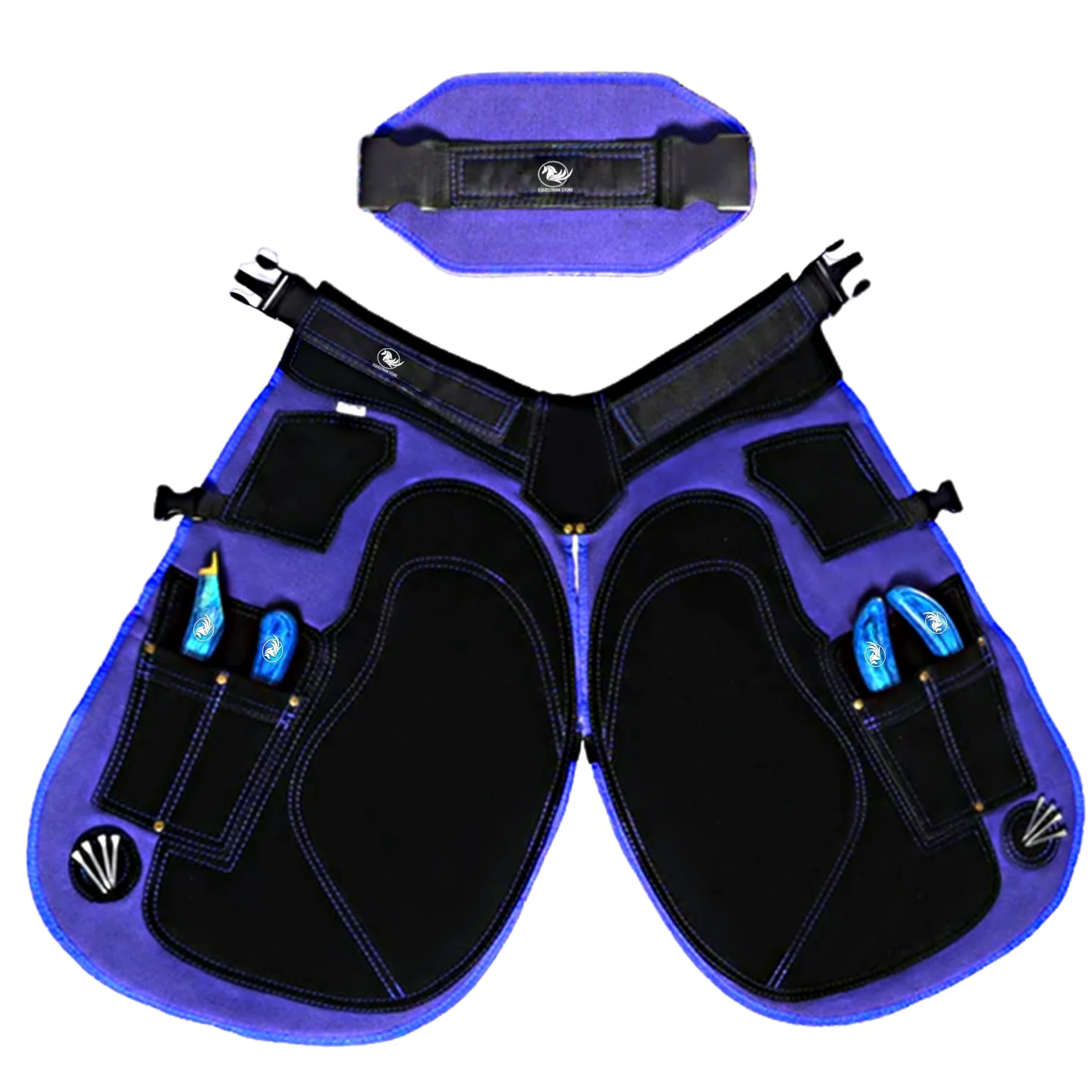 EQUESTRIAN STORE 75 cm - 29 cali fartuch z kutego skóry, płótno z kutego skóry, fartuch z prawdziwego zamszu, fartuch narzędziowy do podkaszarki, pielęgnacja kopyt, dla mężczyzn i kobiet,, Niebieski i