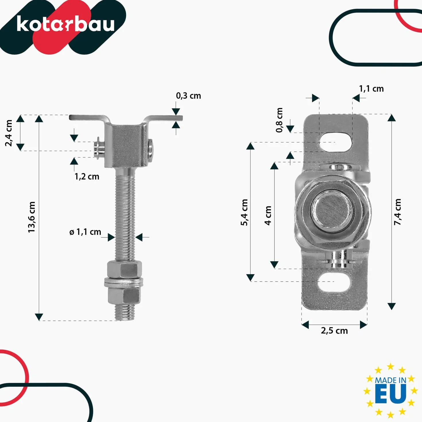 KOTARBAU® Zawias Regulowany - Zawias Wkręcany Do Bram Furtek - Gwint M12 - Stal