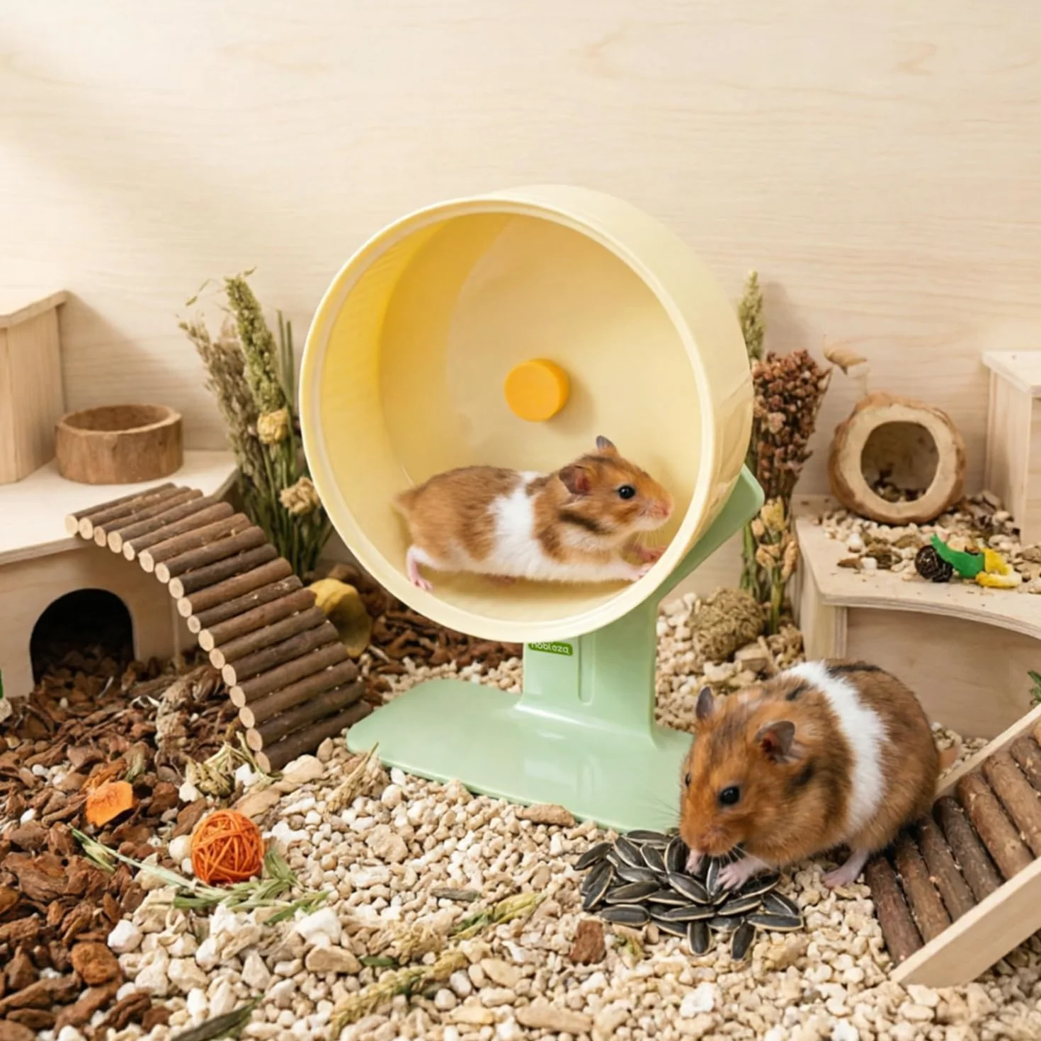 Nobleza Cichy Kołowrotek dla Chomika 22cm - Kołowrotek z Regulowaną Wysokością i Stabilną Podstawą - Bieżnia Bezszwowa, Akcesoria do Klatki dla Chomika Syryjskiego, Myszoskoczków i Jeży