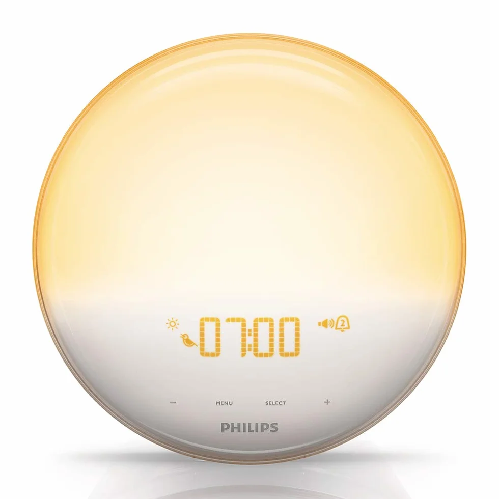 Philips SmartSleep Wake Up Light, kolorowa symulacja wschodu i zachodu słońca, 7 naturalnych dźwięków, radio FM i lampa do czytania, drzemka z kranem (model HF3531/01)