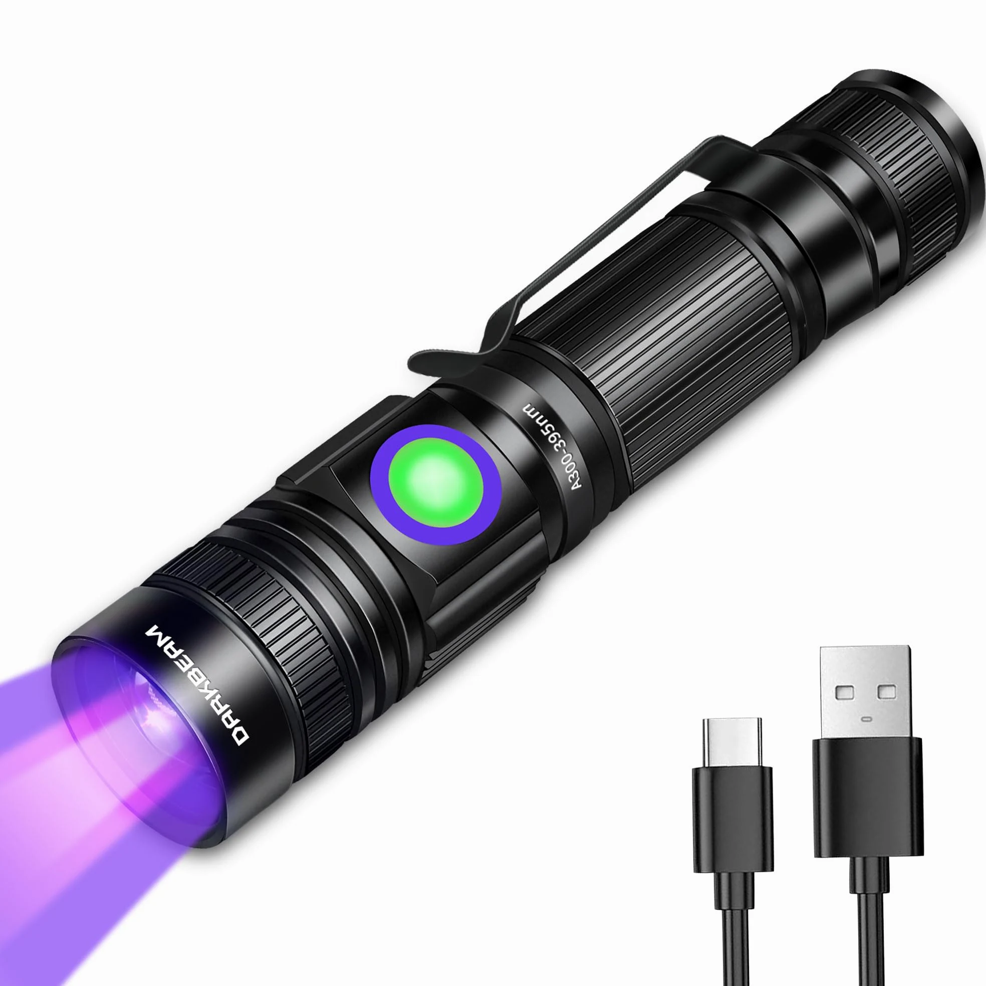 DARKBEAM UV Black Light Flashlight 395nm - Ładowana lampa USB Woods, Powerful Mini Ultraviolet LED Blacklight - Resin Curing, Detector for Pet/Cat/Dog Mocz, Plamy Skorpionów