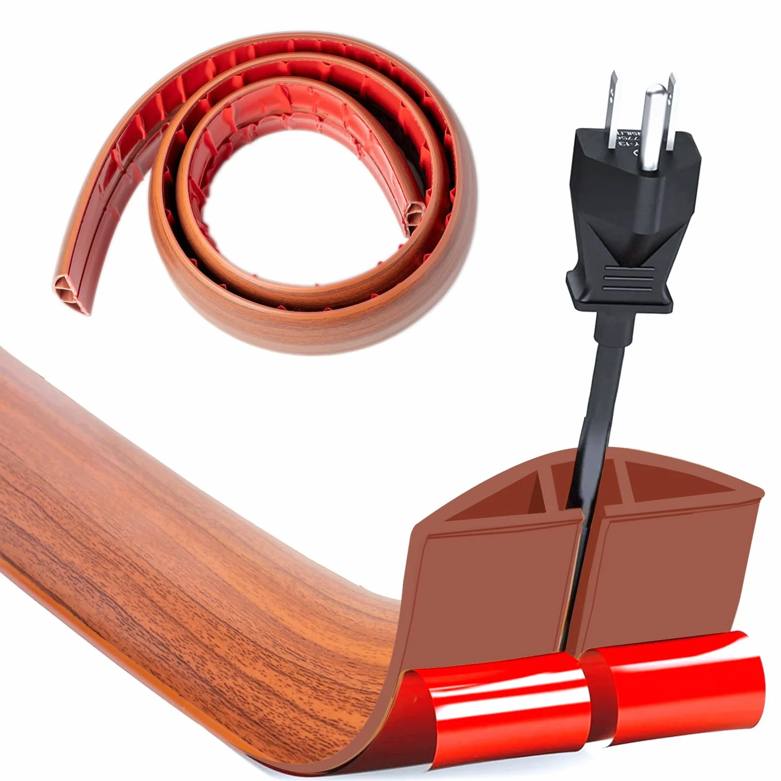 Mostek kablowy, elastyczny mały kanał kablowy, 1,0 m X 5 cm słoje drewna, ochrona kabli podłogowych z PVC, kanał kablowy do obszarów zewnętrznych Biura Mieszkania Magazyny Hotele
