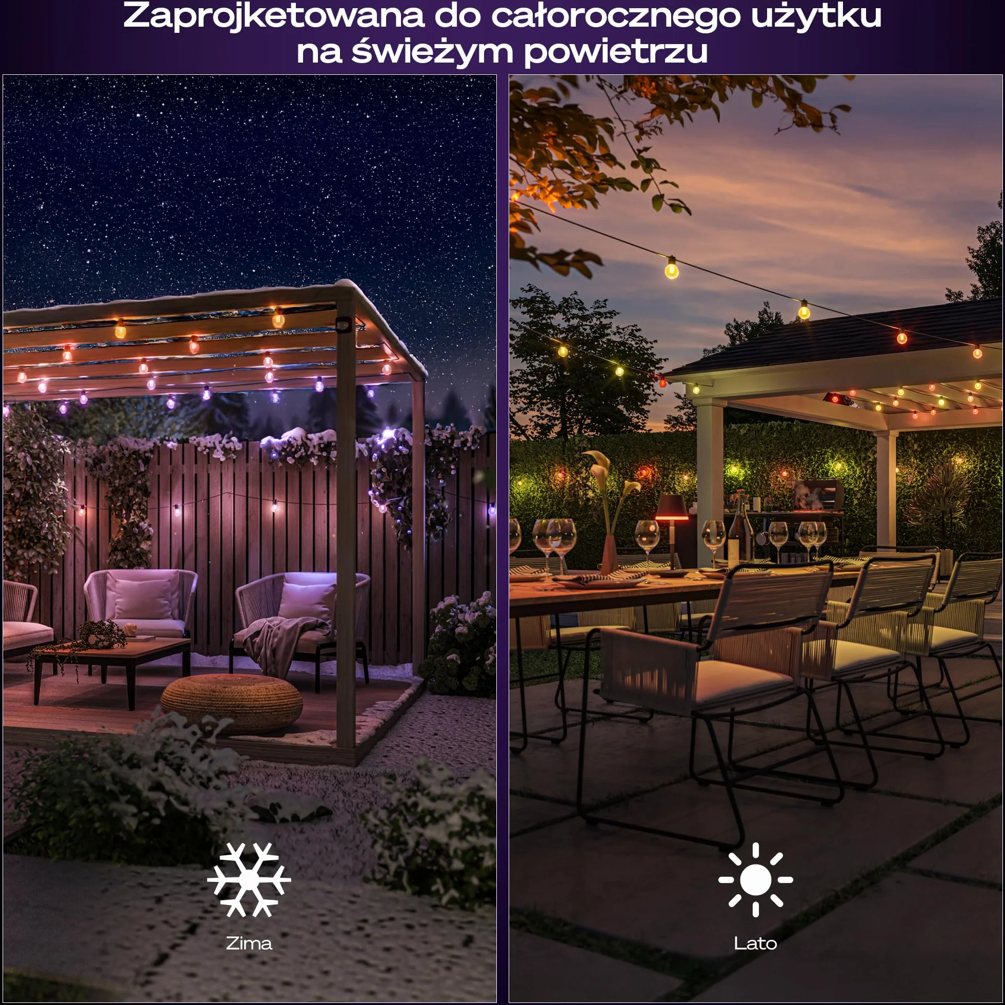 Philips Hue Festavia Globe Oświetlenie Na Zewnątrz, Biała i Kolorowa Atmosfera, 7 M, 10 Żarówek, Ściemniane, Sterowanie za pomocą Aplikacji Hue, Współpracuje z Alexa, Google Assistant i Apple Home
